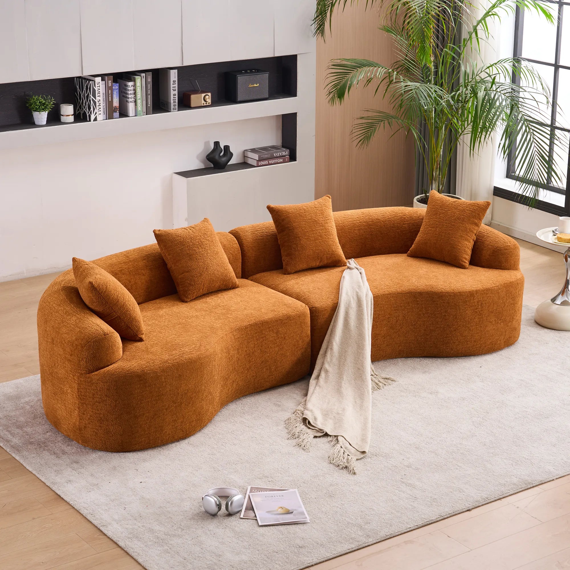 4 Seater Chenille Fabric Full Sponge Legless Compressed Sectional Sofa