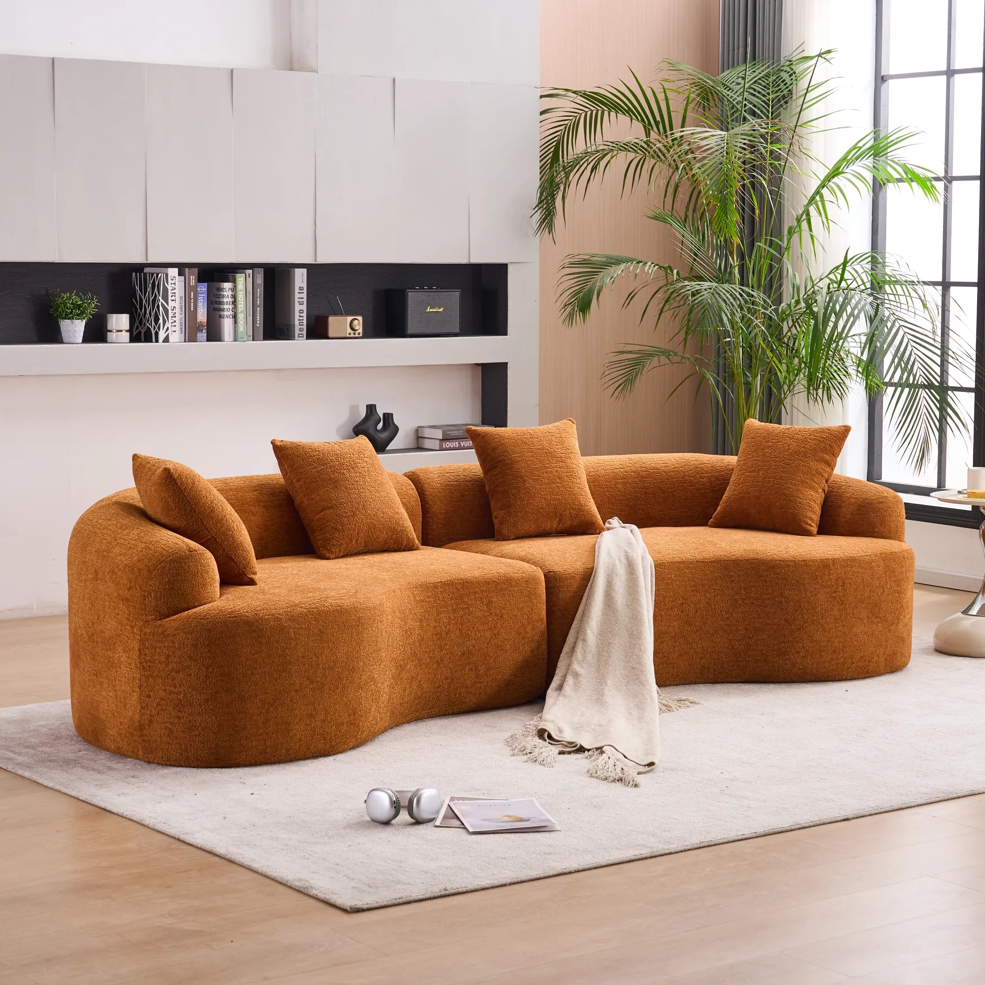 4 Seater Chenille Fabric Full Sponge Legless Compressed Sectional Sofa