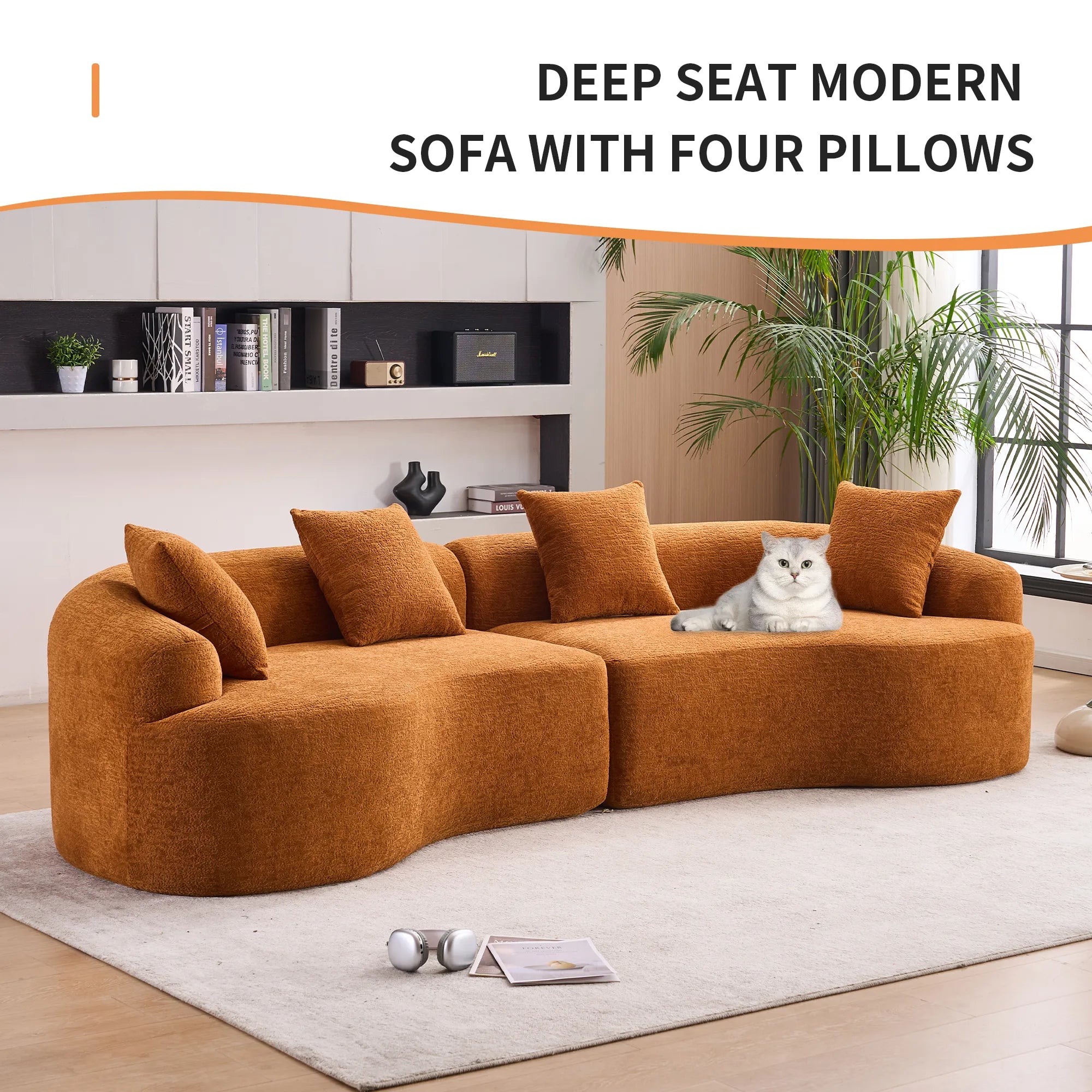 4 Seater Chenille Fabric Full Sponge Legless Compressed Sectional Sofa