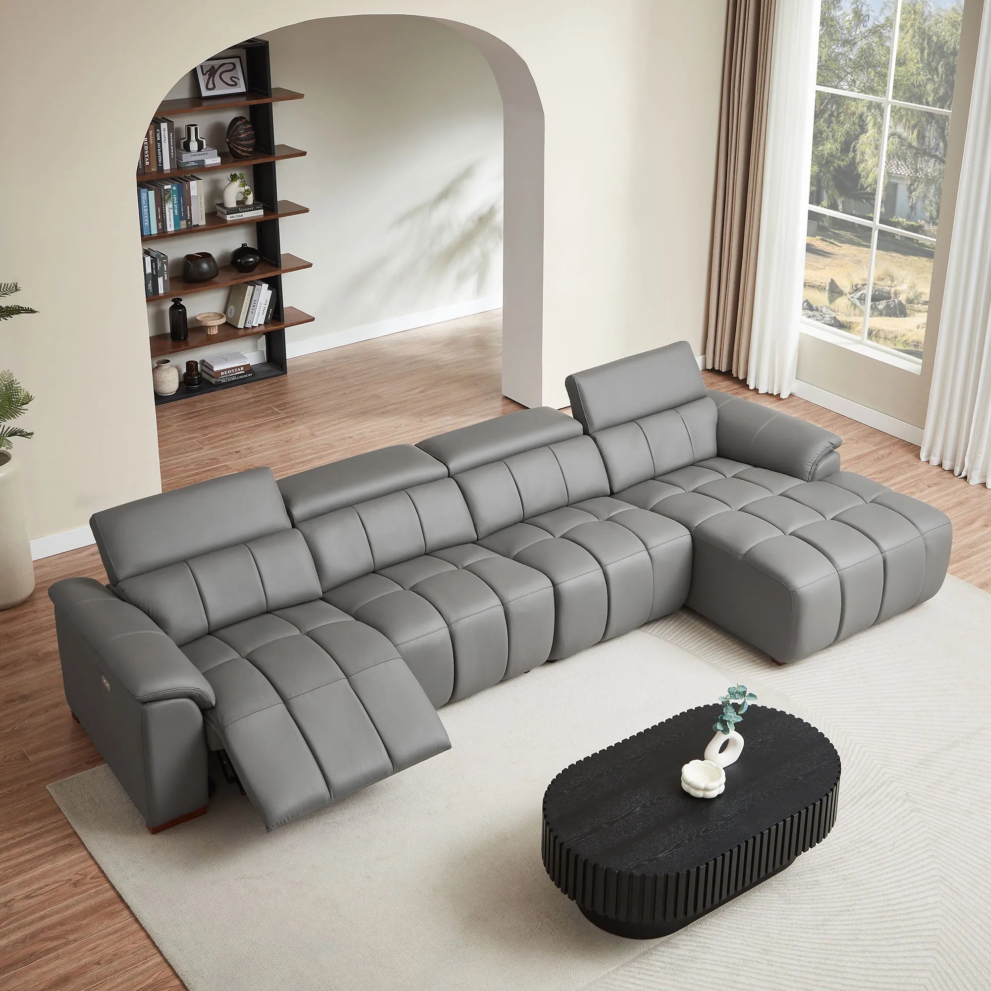 4 Seater L Shape Leather Modern Power Reclining Sofa