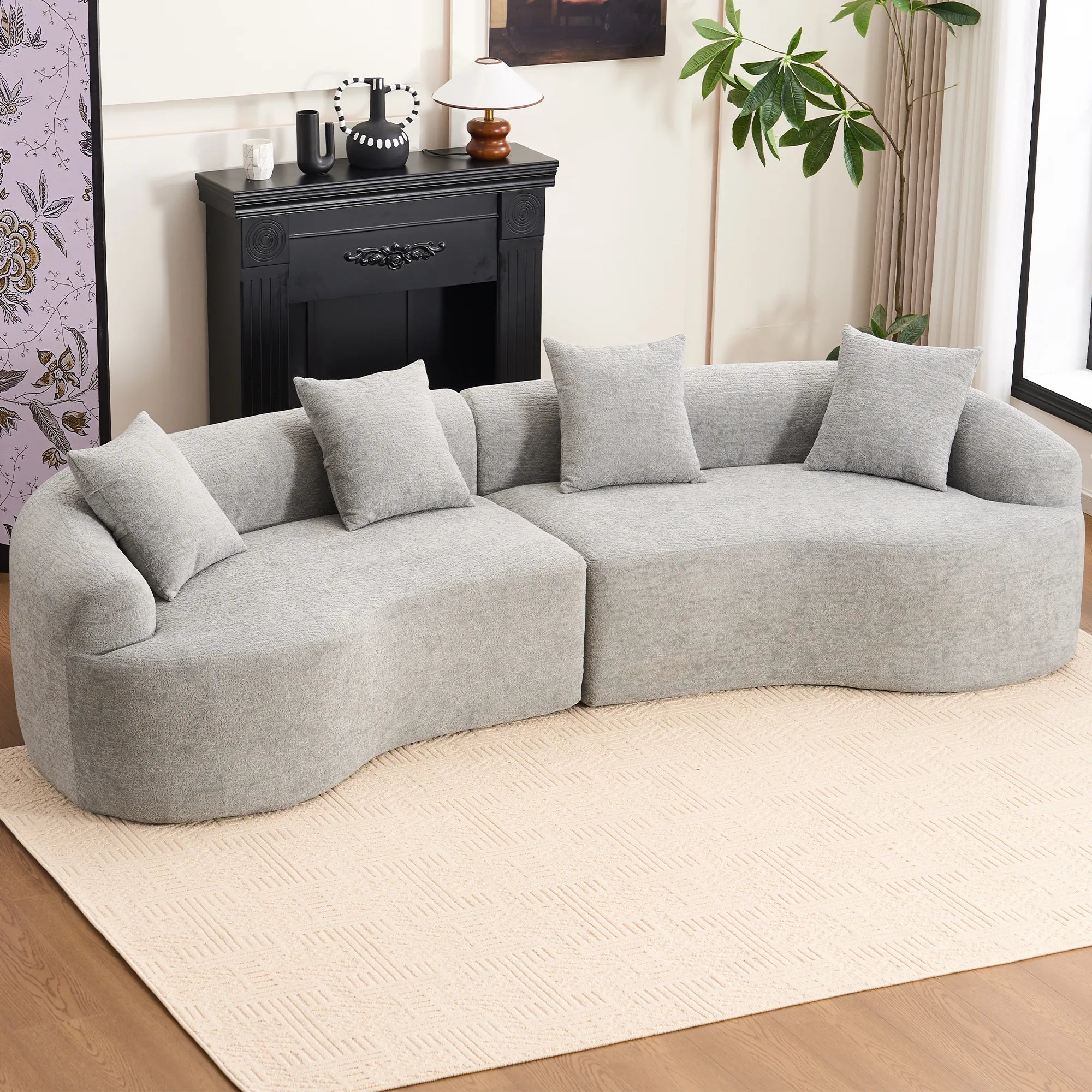4 Seater Chenille Fabric Full Sponge Legless Compressed Sectional Sofa