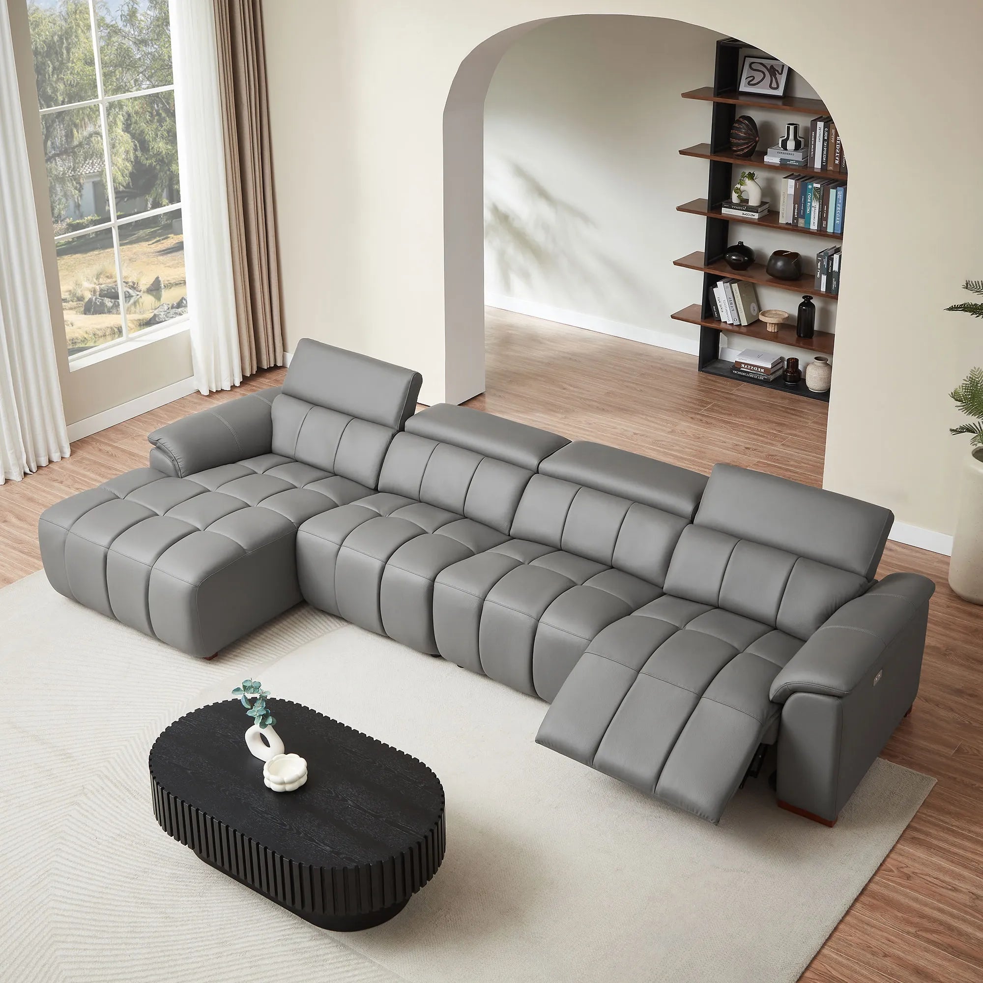 4 Seater L Shape Leather Modern Power Reclining Sofa