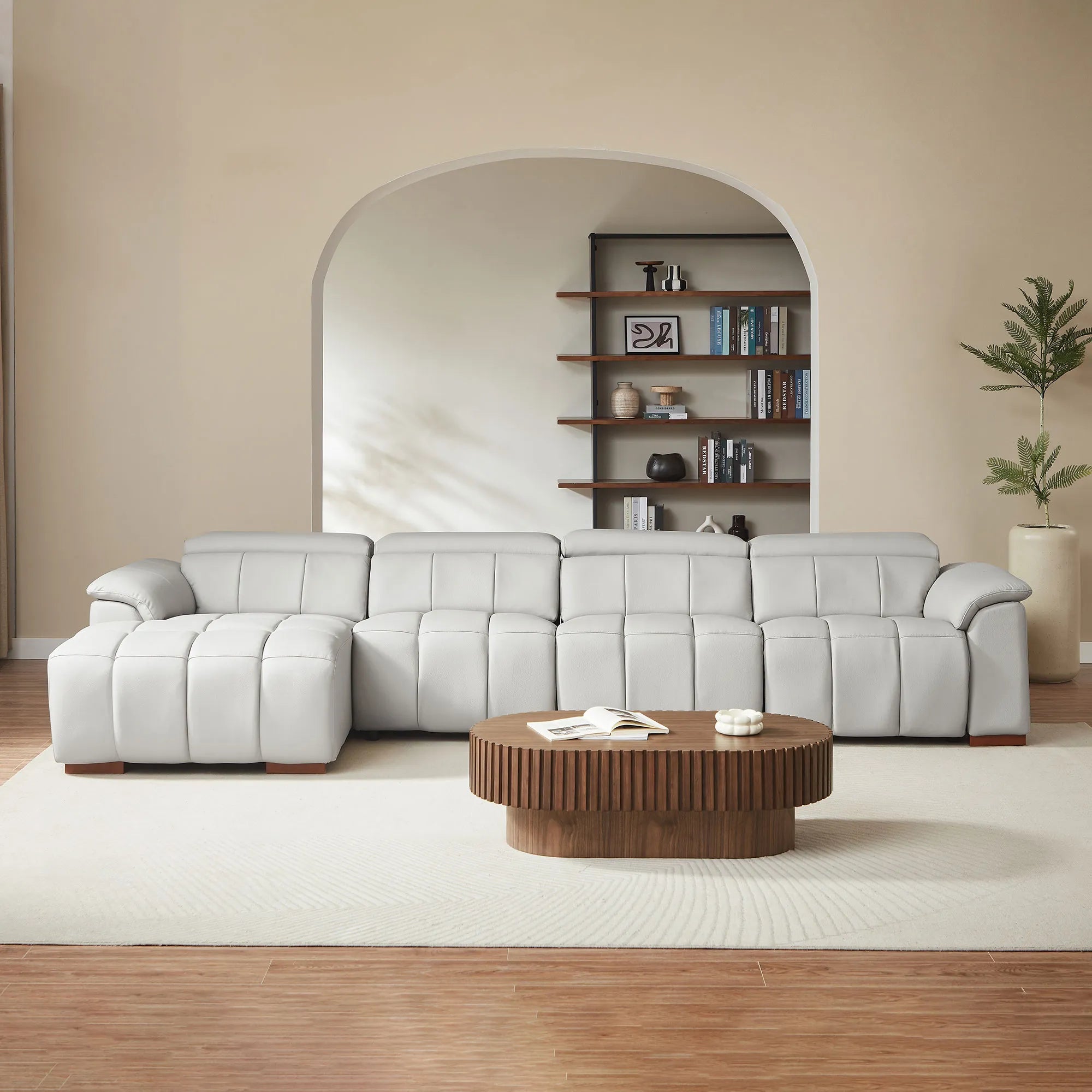 4 Seater L Shape Leather Modern Power Reclining Sofa