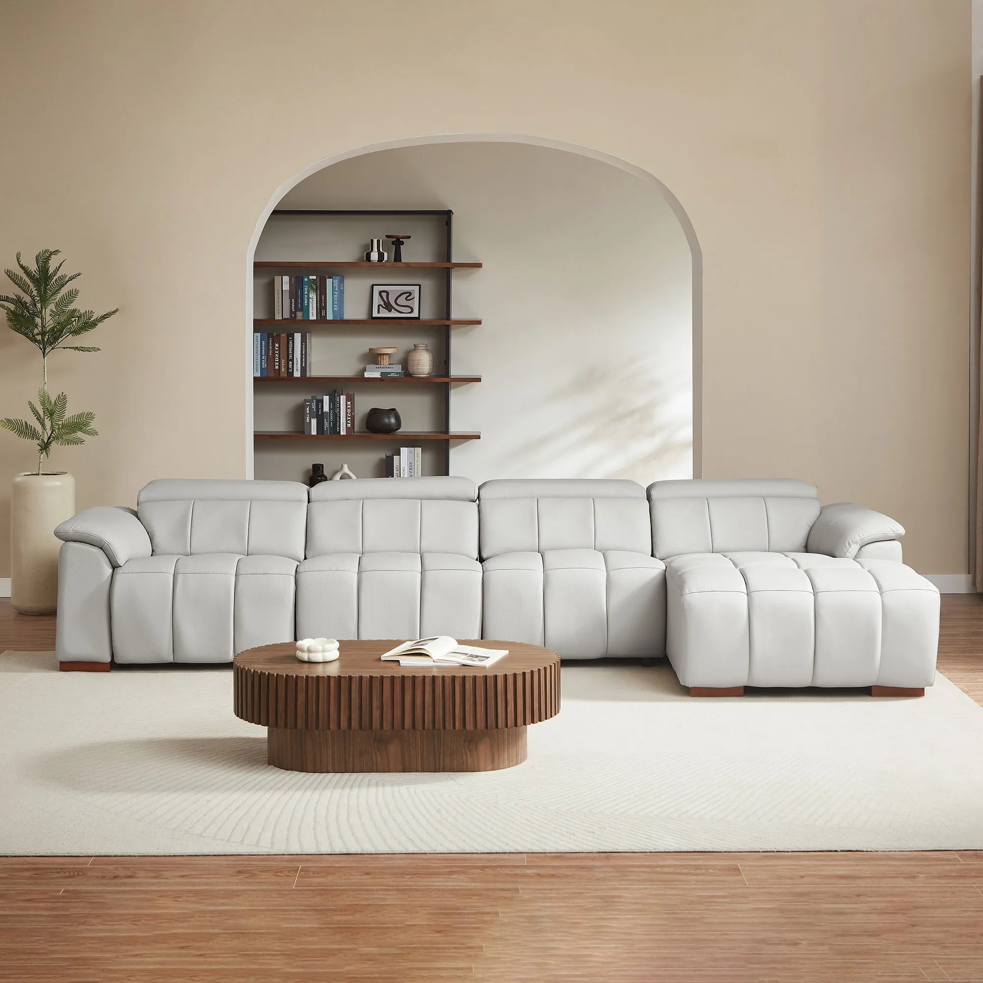4 Seater L Shape Leather Modern Power Reclining Sofa