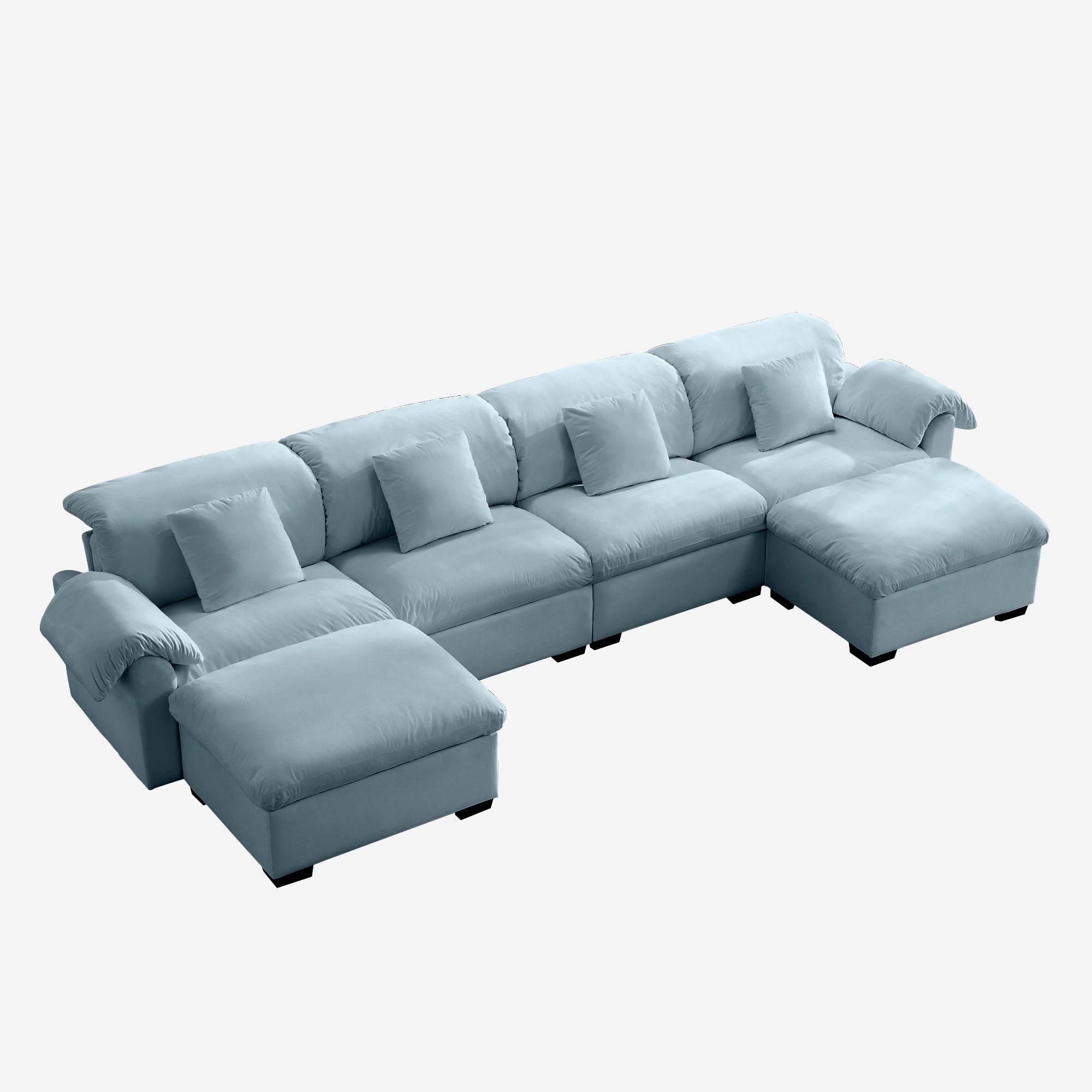 4 Seater Oversized Modern Velvet Cloud Comfort Sectional Sofa with Ottoman & Underseat Storage