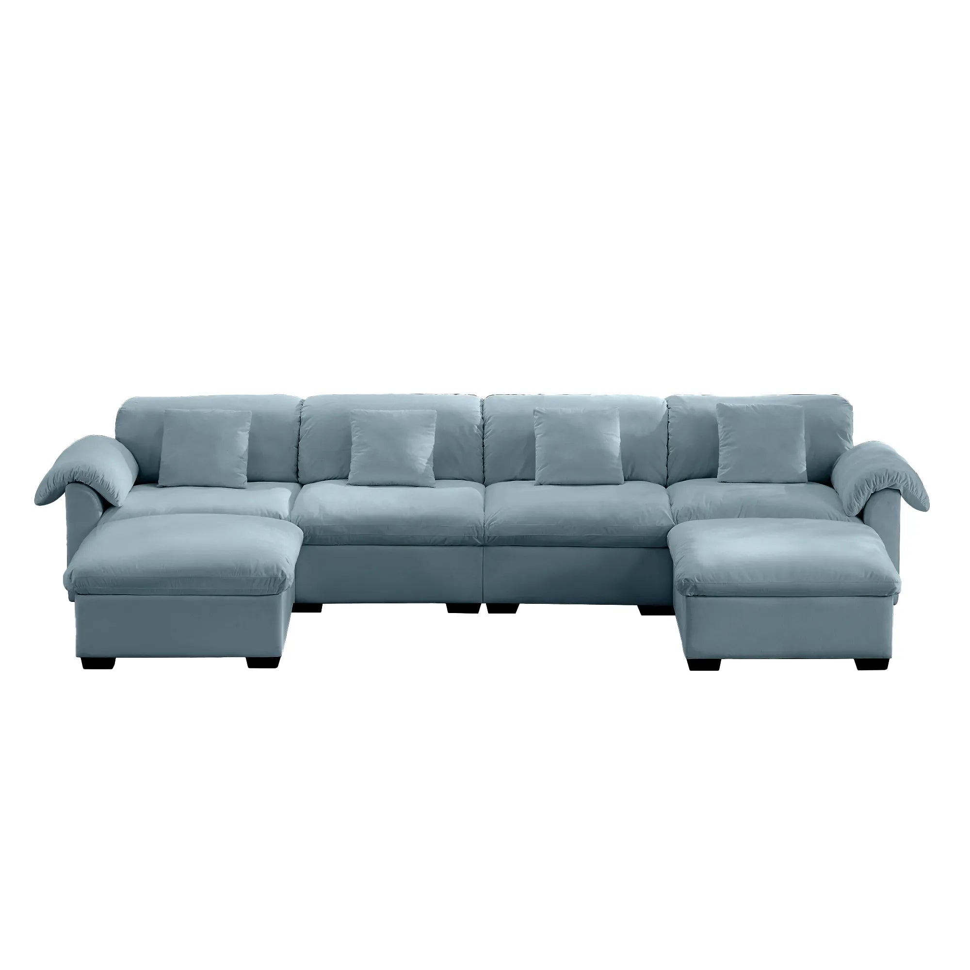 4 Seater Oversized Modern Velvet Cloud Comfort Sectional Sofa with Ottoman & Underseat Storage