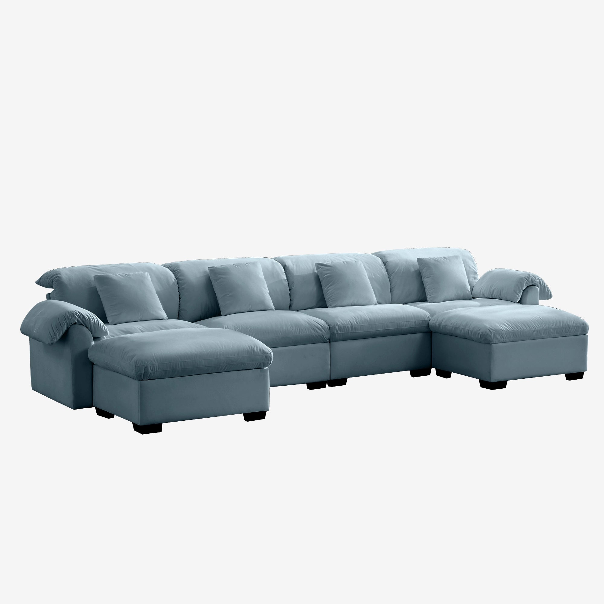 4 Seater Oversized Modern Velvet Cloud Comfort Sectional Sofa with Ottoman & Underseat Storage