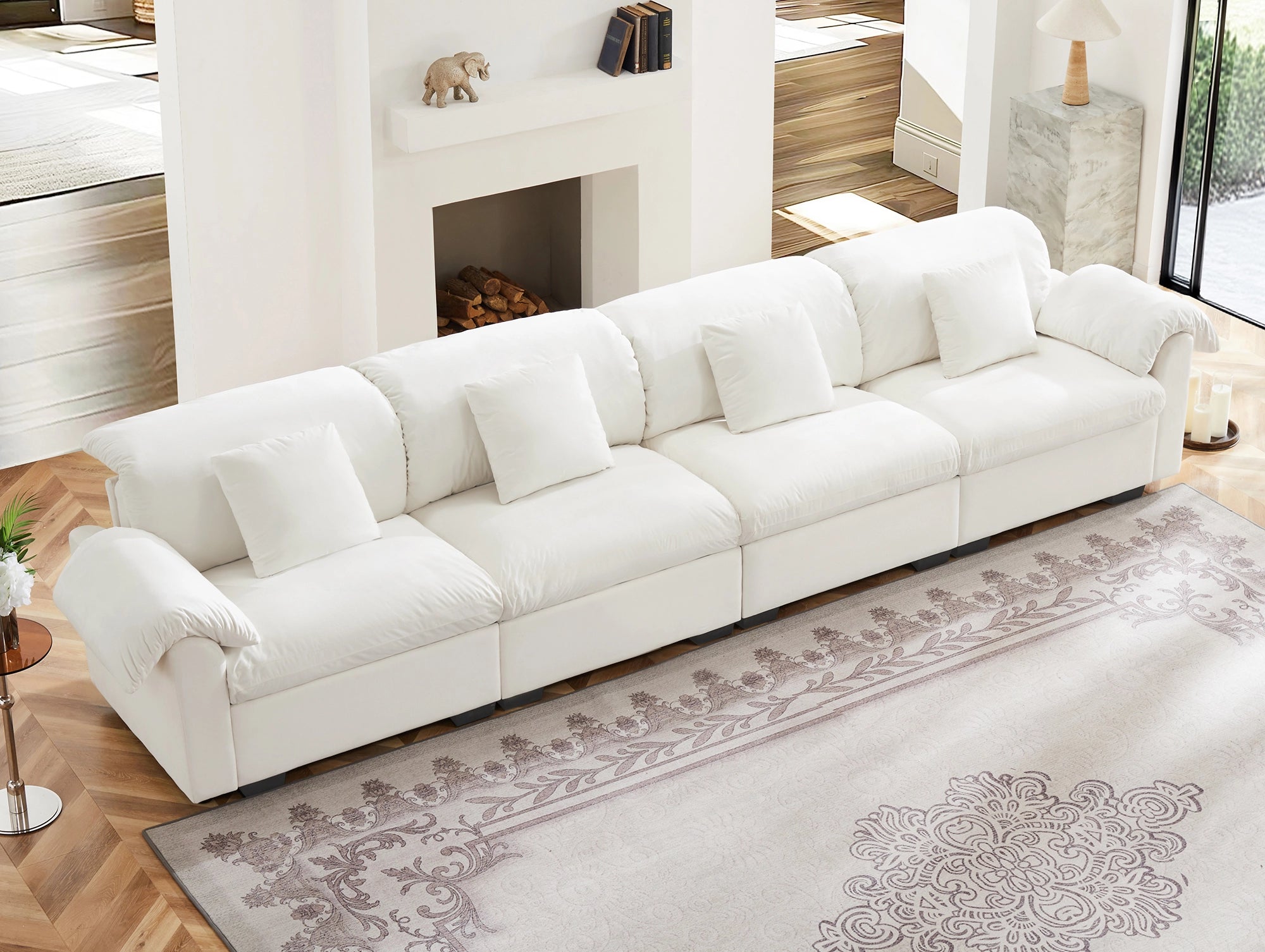 4 Seater Oversized Modern Velvet Cloud Comfort Sectional Sofa with Ottoman & Underseat Storage