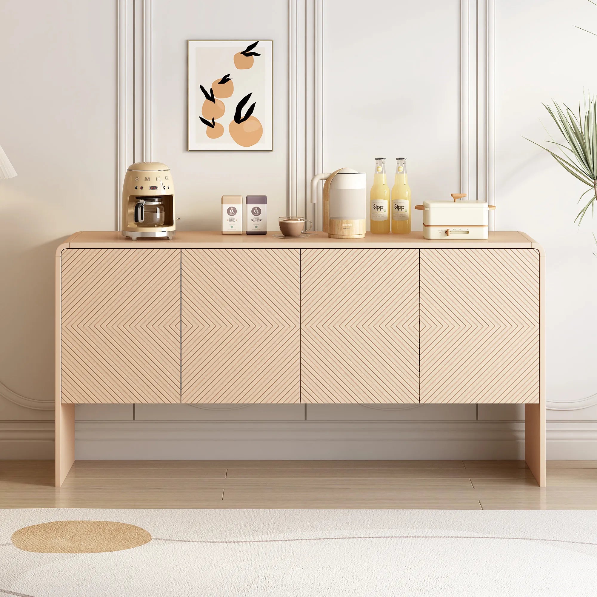 60" Minimalist Style Modern Sideboard with 4 Doors