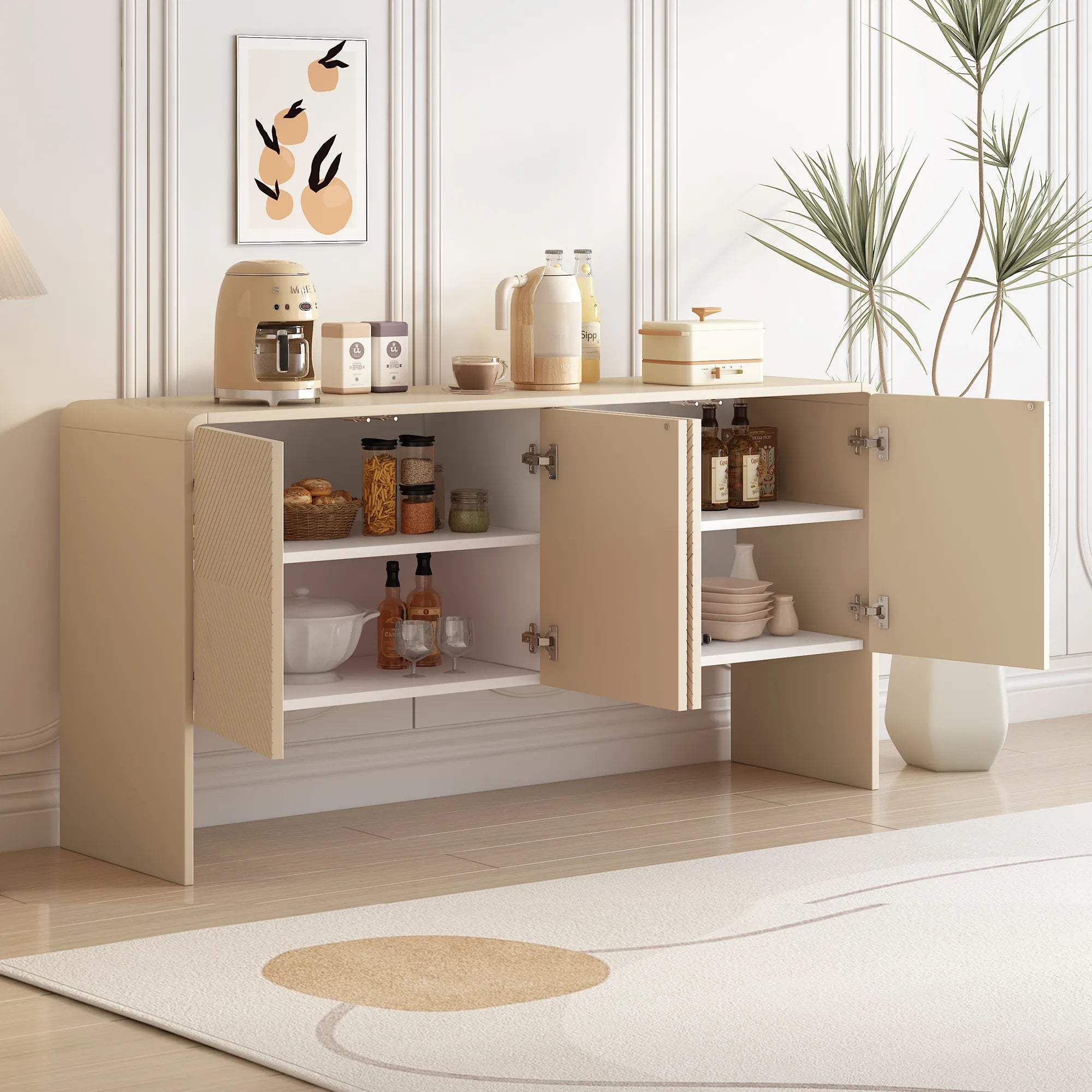 60" Minimalist Style Modern Sideboard with 4 Doors