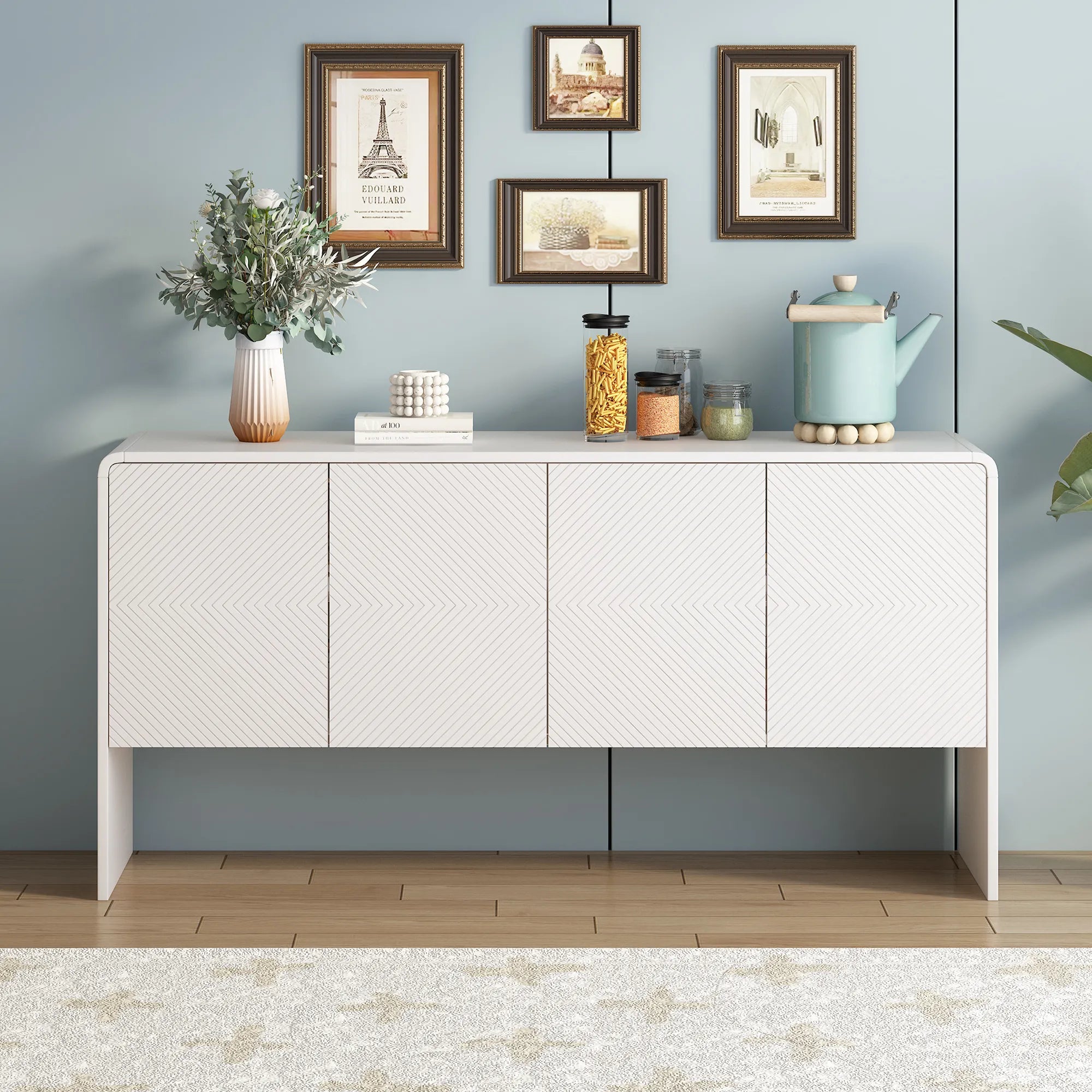 60" Minimalist Style Modern Sideboard with 4 Doors