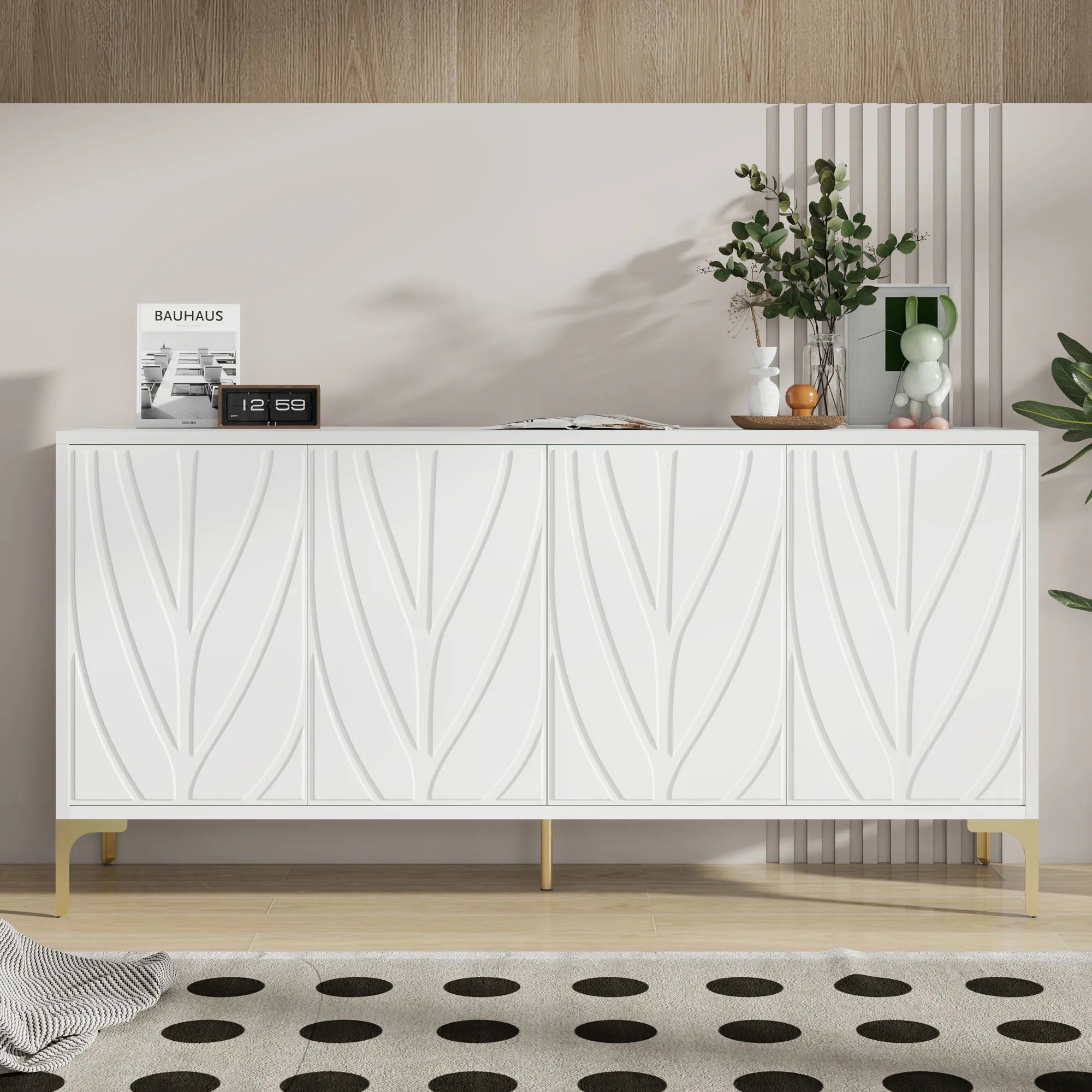 60” Modern Carved 4-Door Sideboard