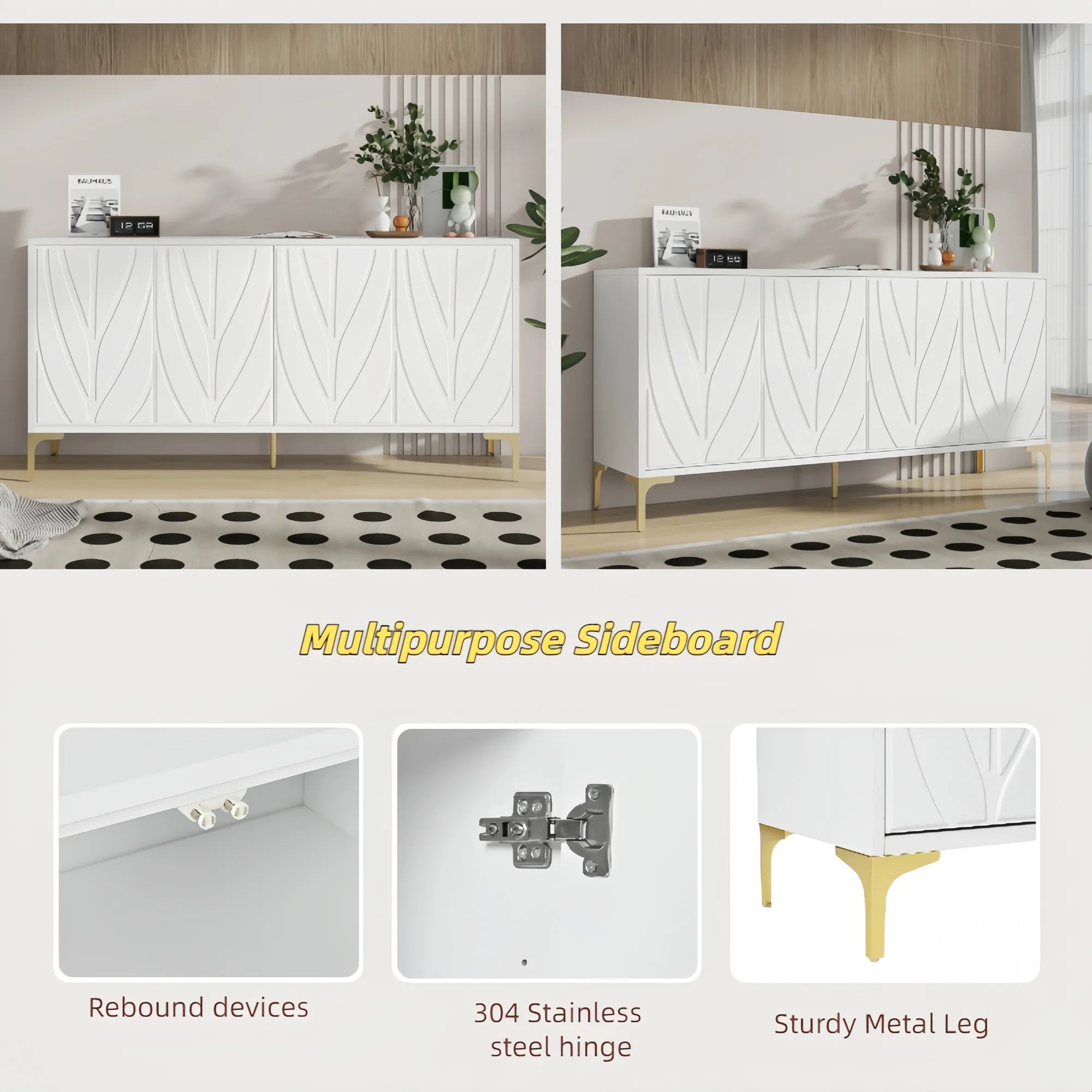 60” Modern Carved 4-Door Sideboard