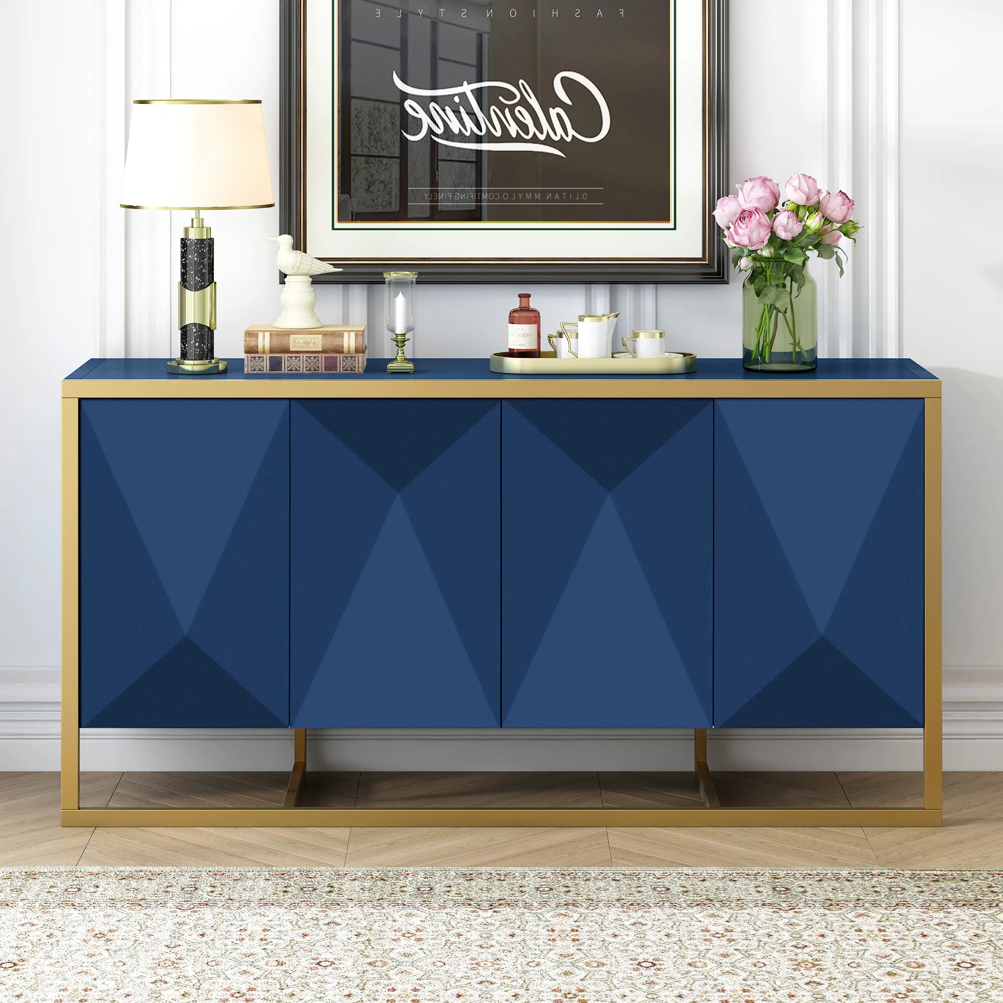 60" Modern Sideboard with Metal Legs and Storage