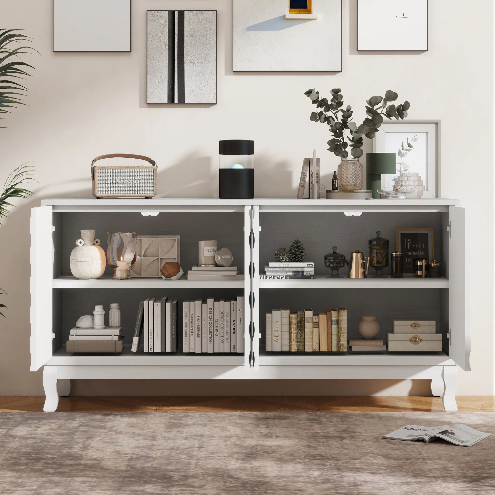 60" Modern Wavy 4-Door Sideboard