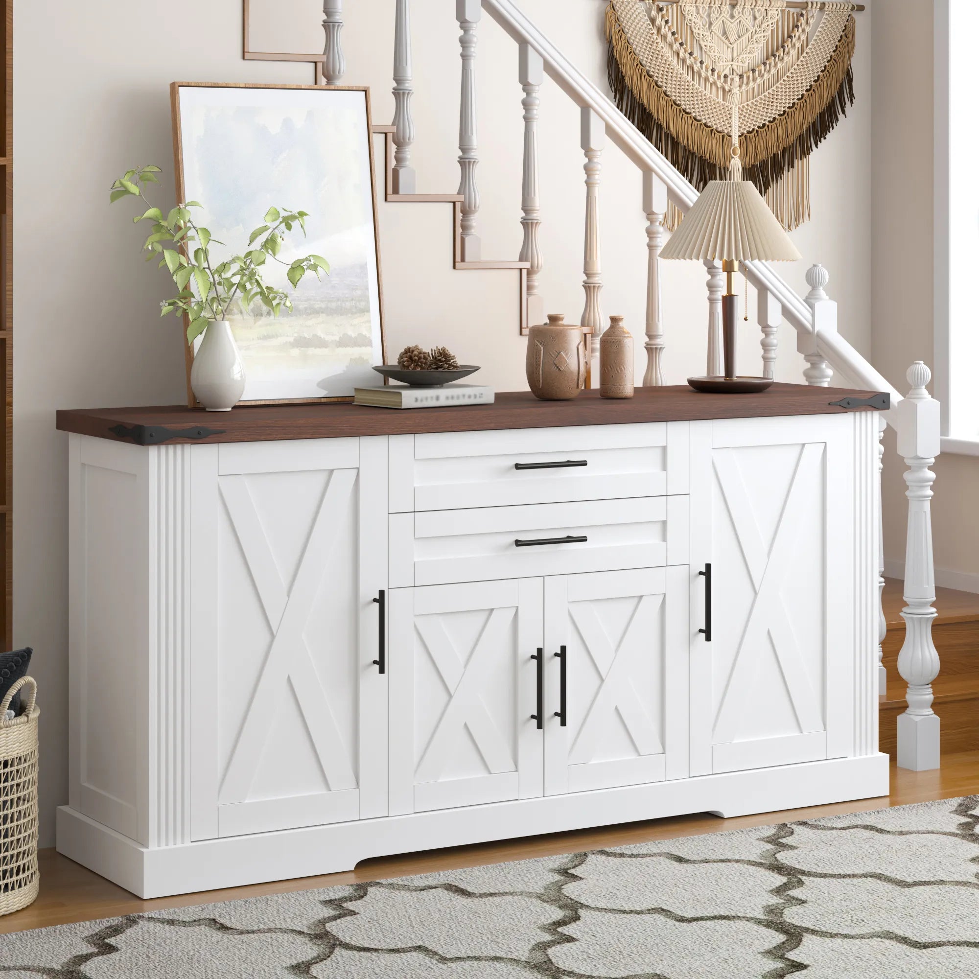 63” Farmhouse Barn Door Buffet Cabinet