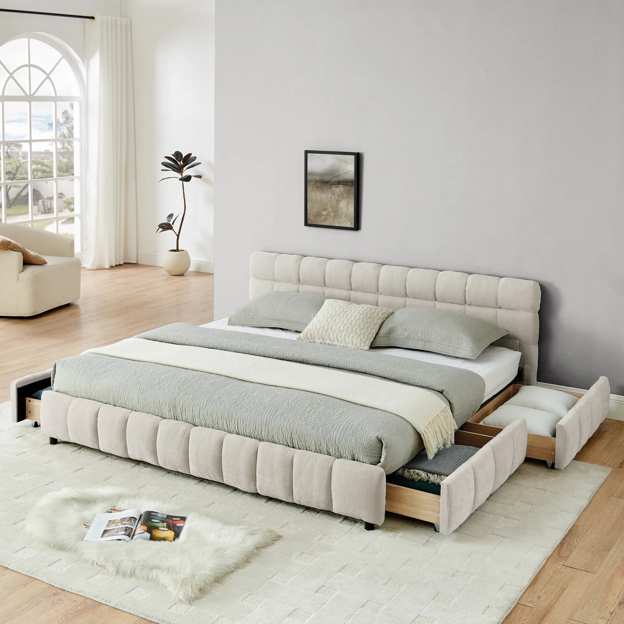 Aldora - Upholstered Bed Frame with Storage Drawer & Headboard