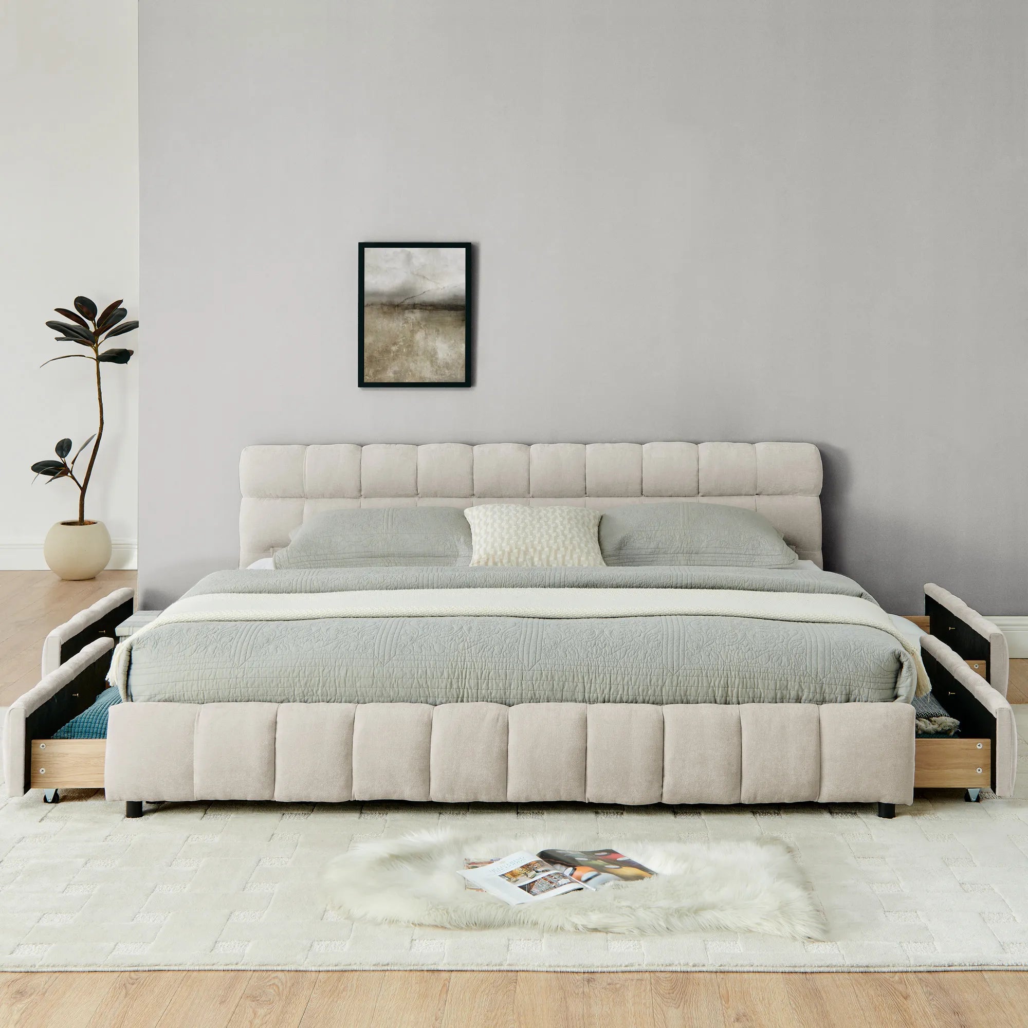 Aldora - Upholstered Bed Frame with Storage Drawer & Headboard