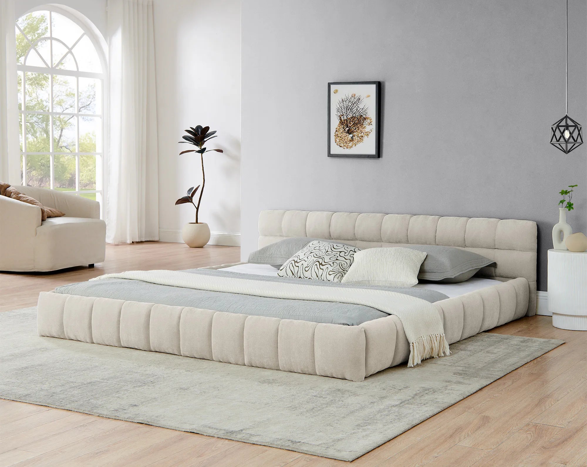 Aldora - Upholstered Grounded Bed Frame With Headboard