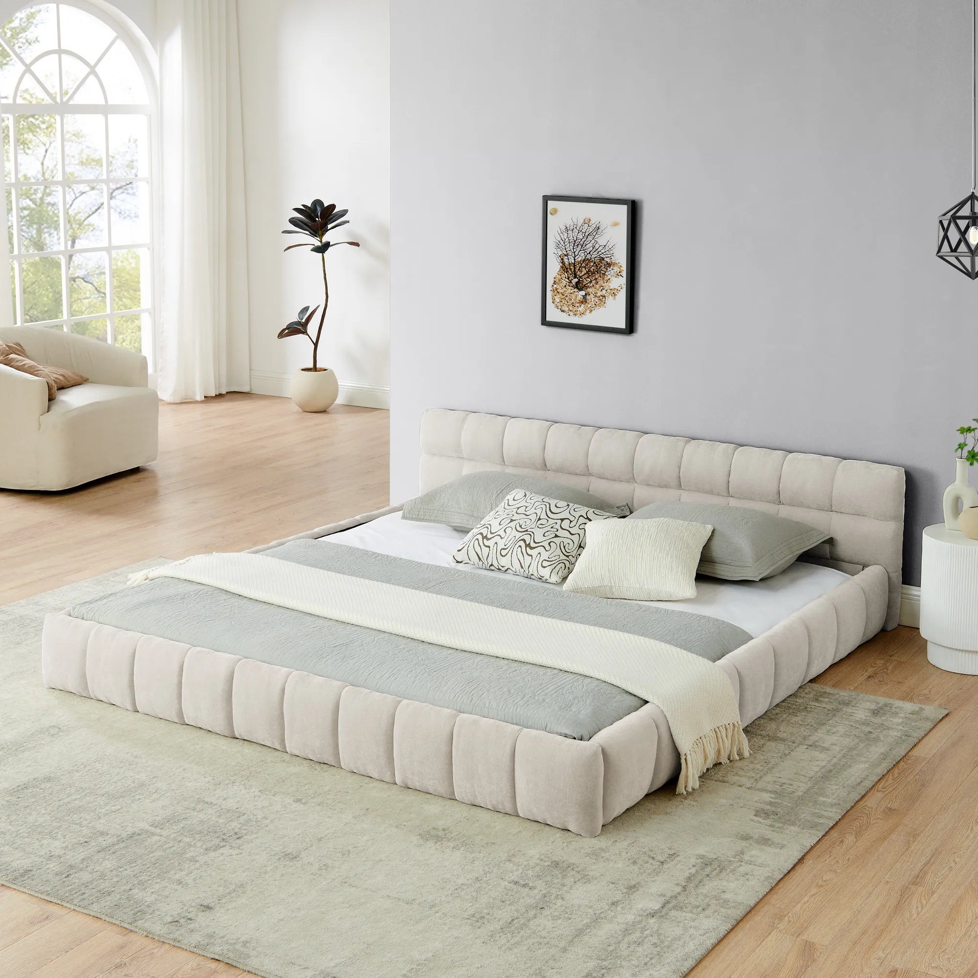 Aldora - Upholstered Grounded Bed Frame With Headboard