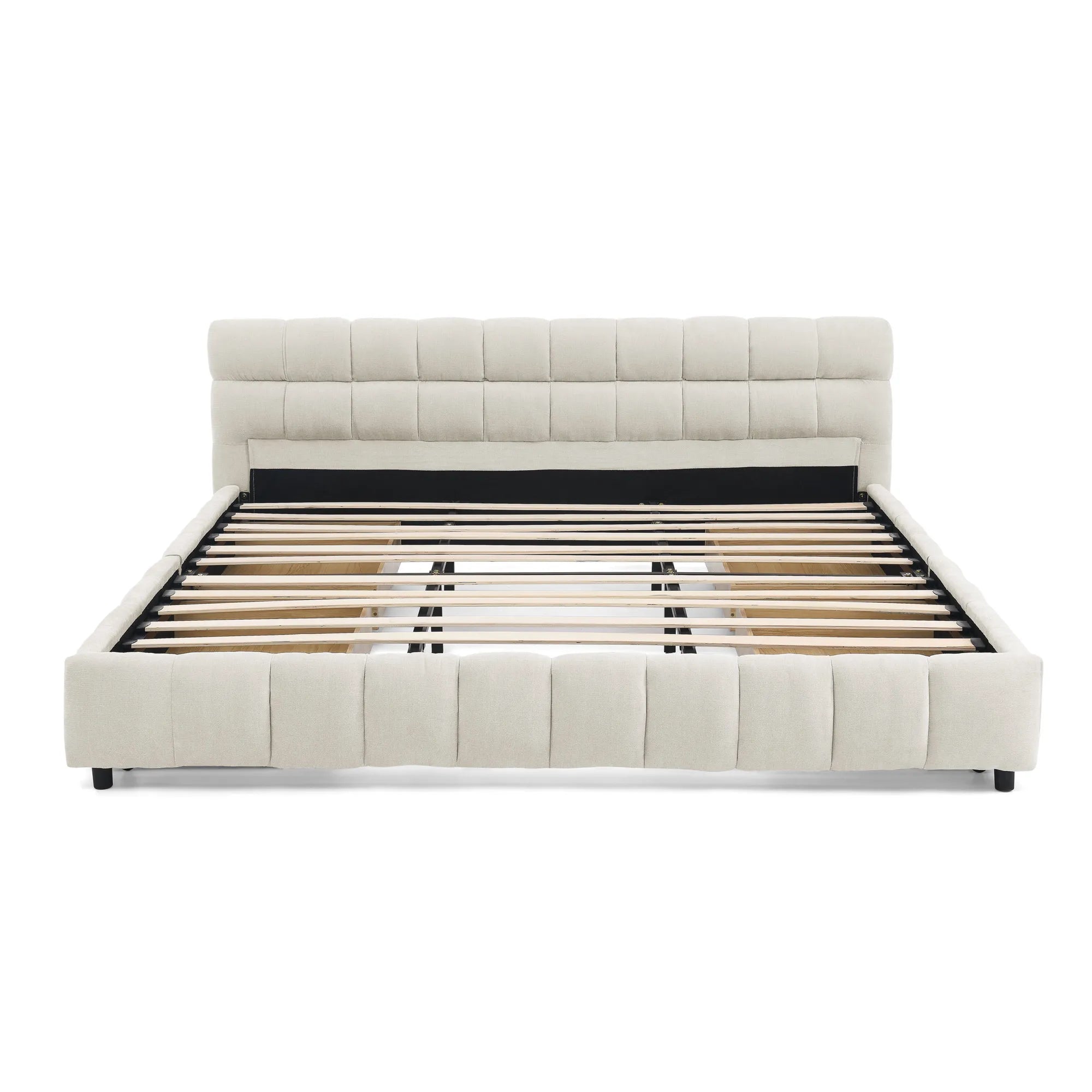 California King Upholstered Bed Frame with Storage Drawer & Headboard