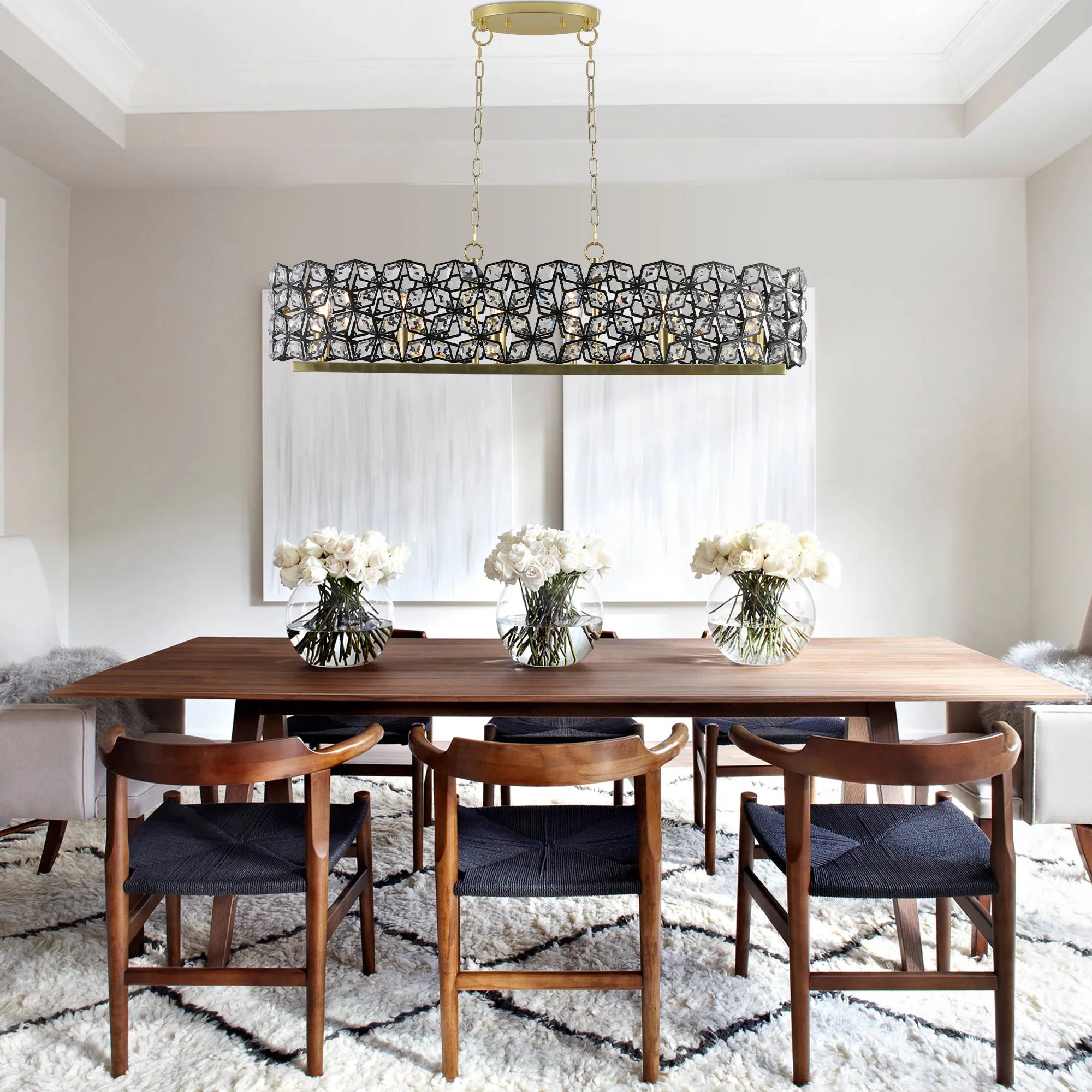 39" Champagne Gold Oval Crystal Modern Chandelier Light