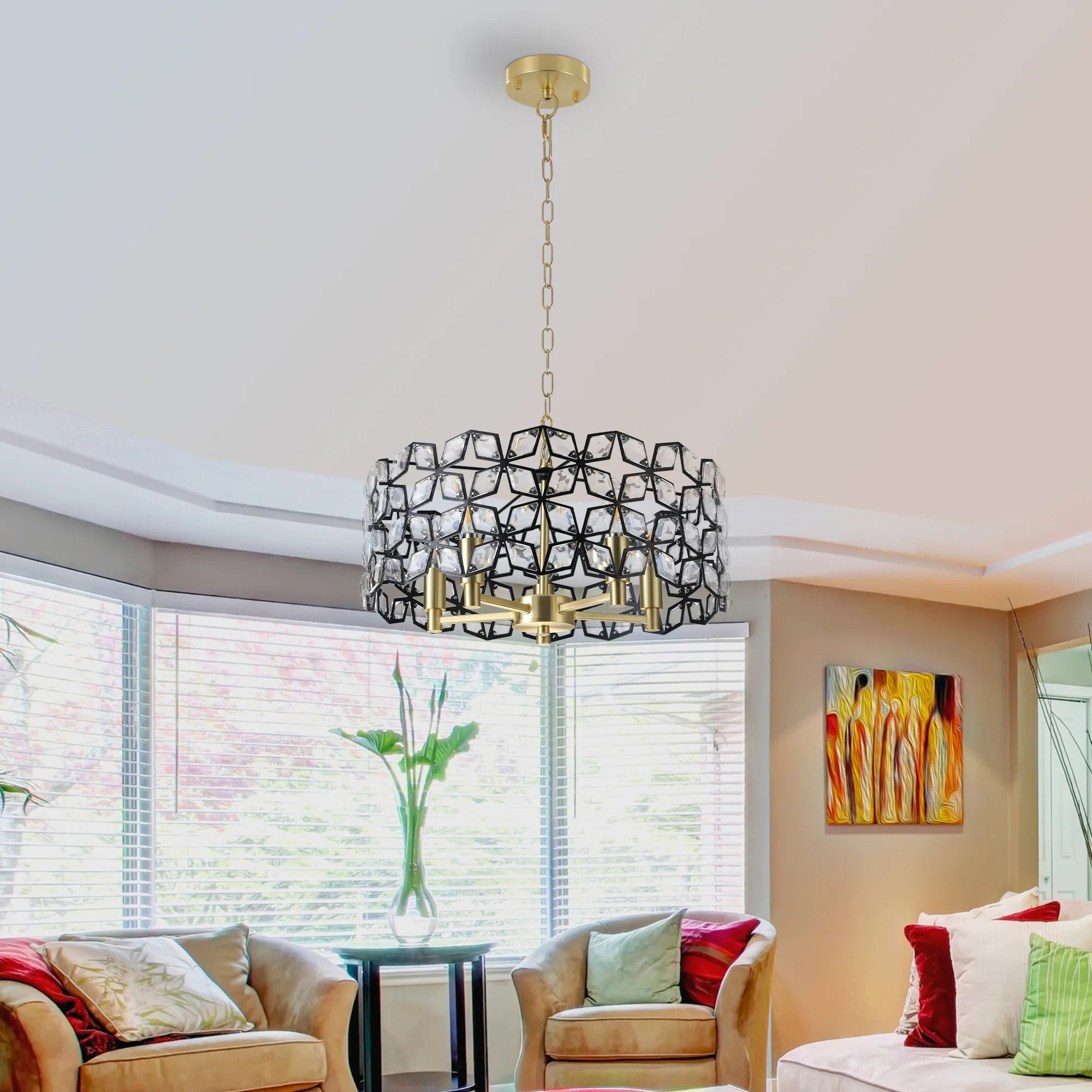 19" Champagne Gold Round Crystal Modern Chandelier Light