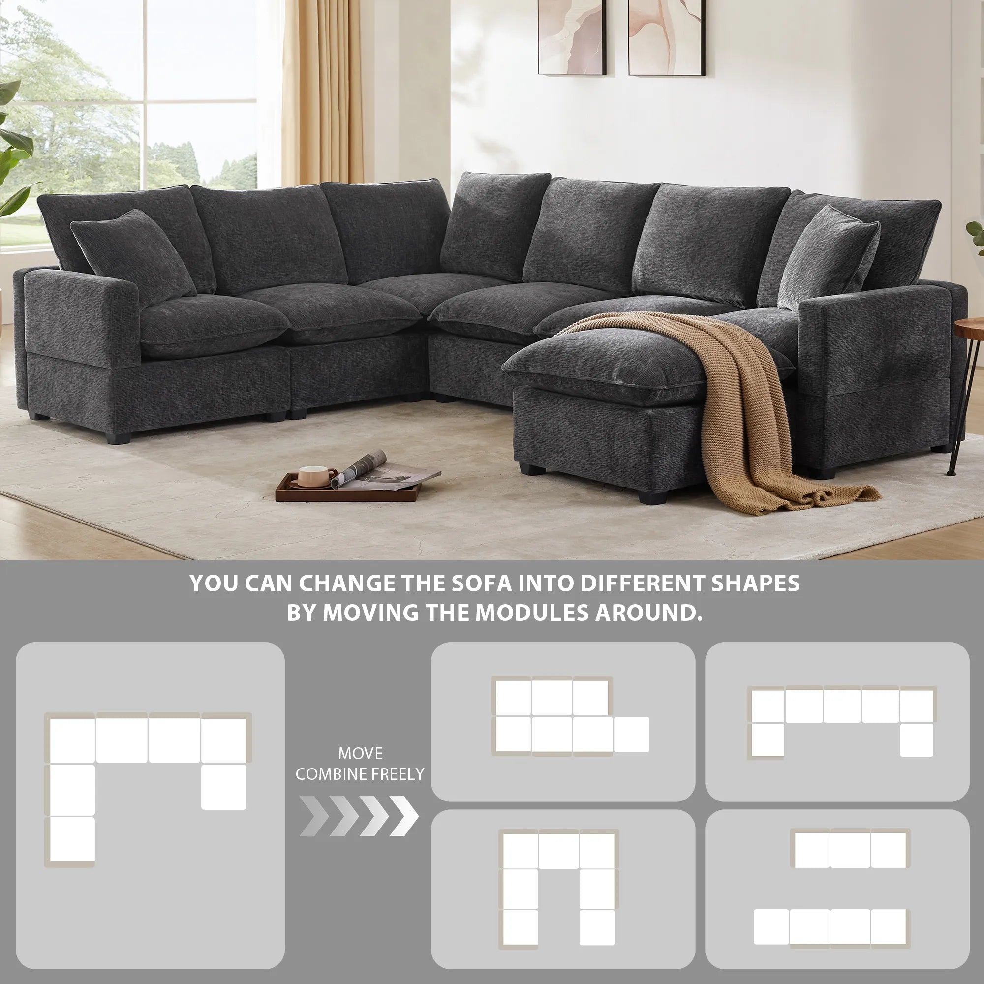 Chenille Modern Modular Sectional Sofa