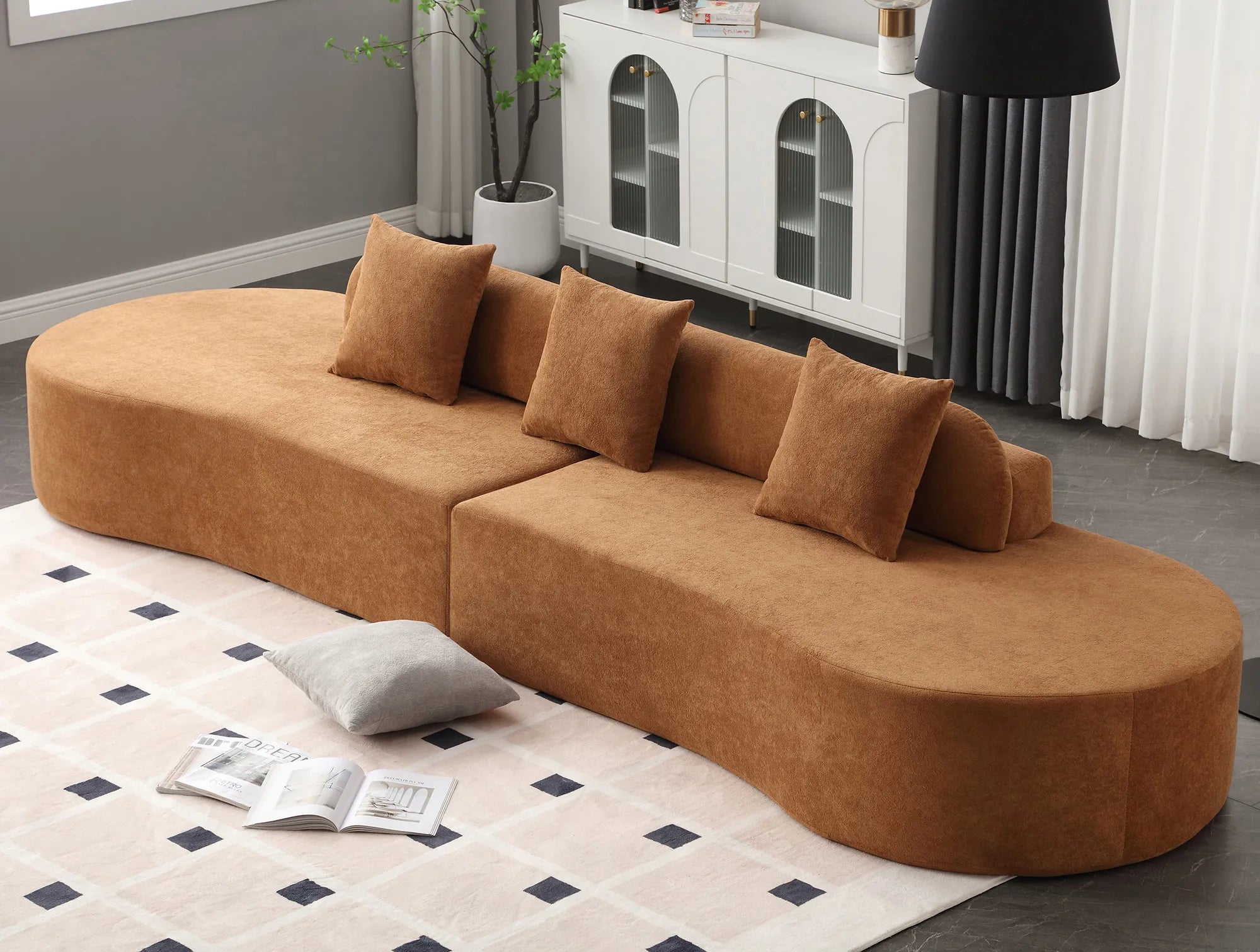 Cloud Comfort Modern Minimalist Curved Sofa with Terrycloth Fabric