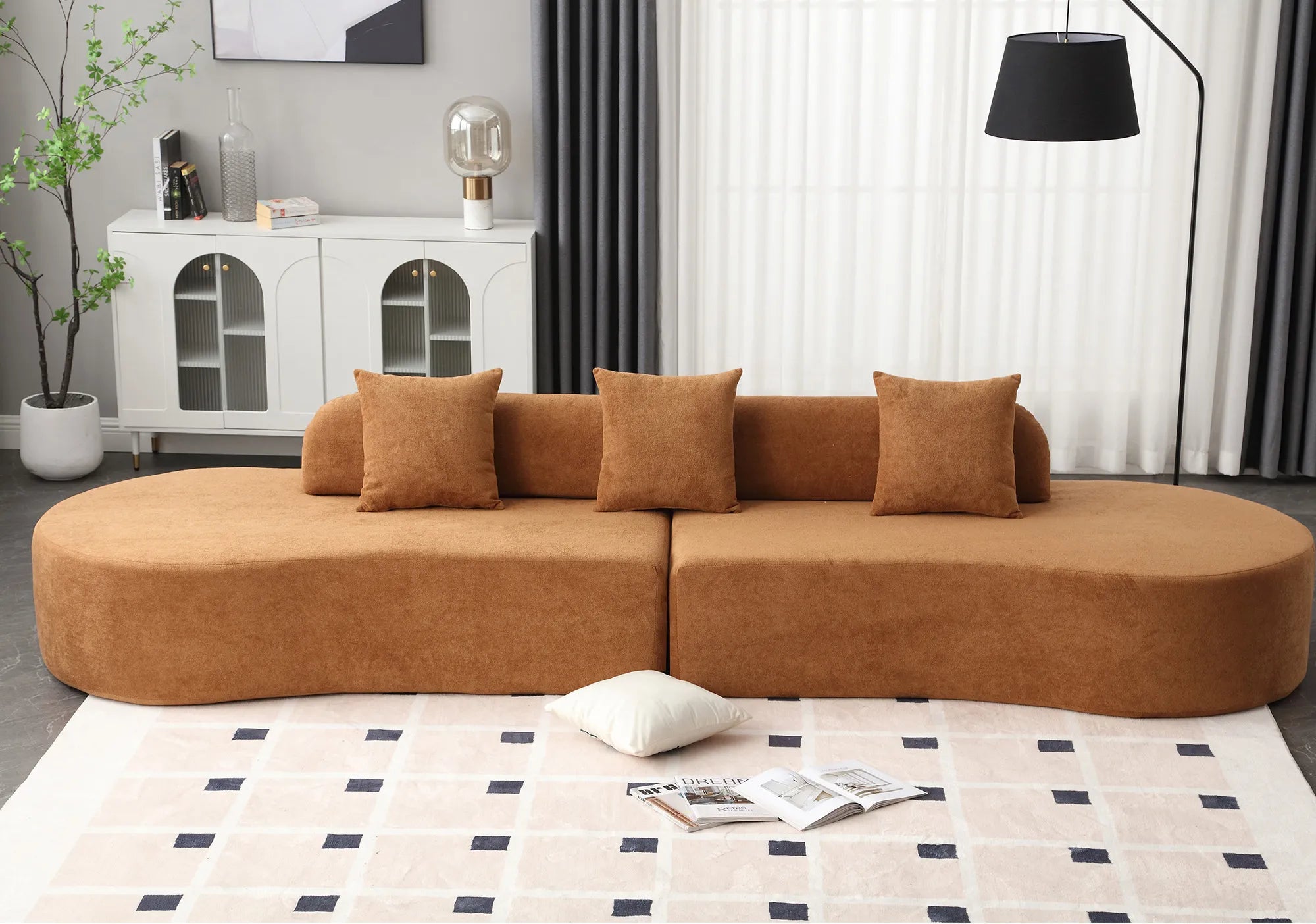 Cloud Comfort Modern Minimalist Curved Sofa with Terrycloth Fabric