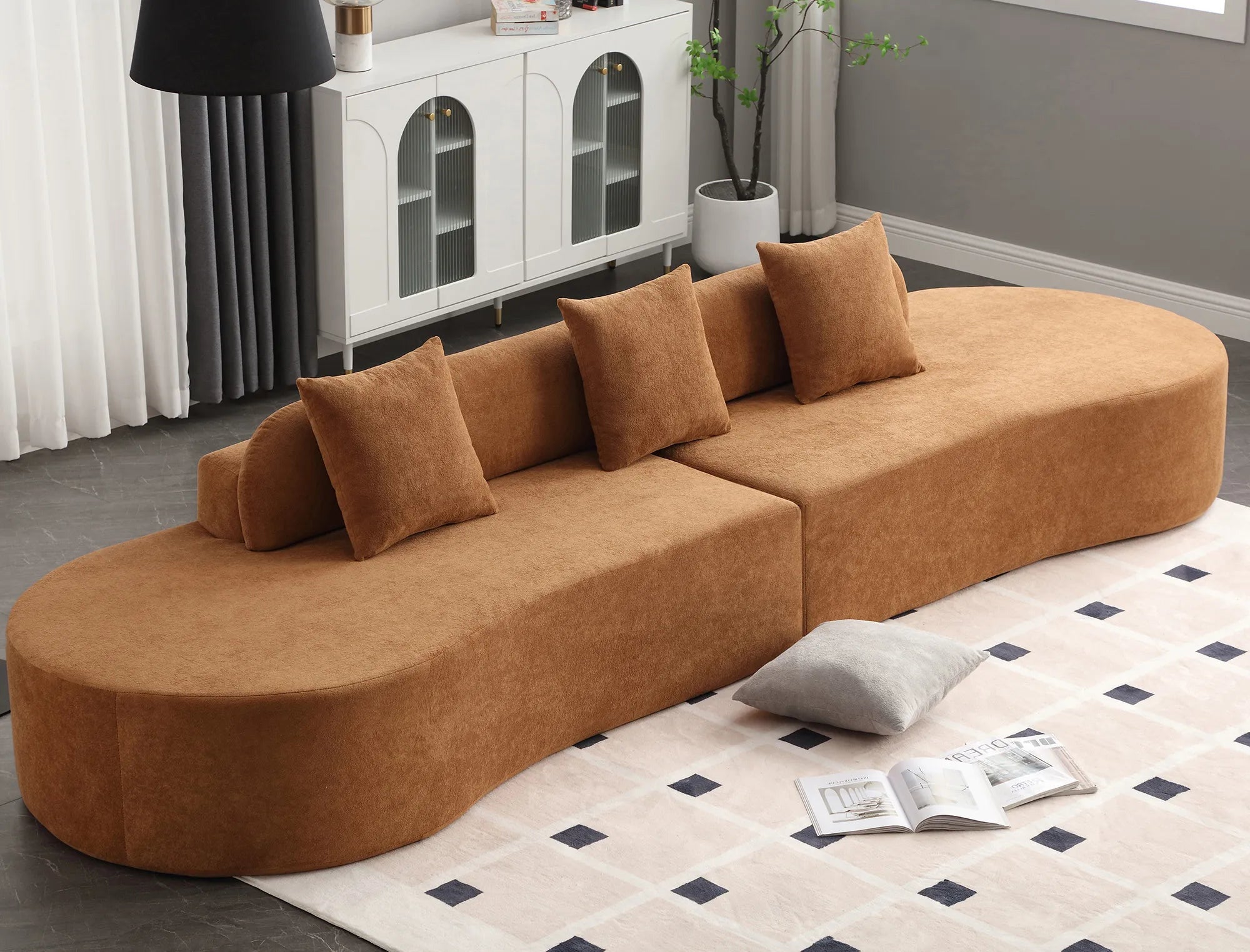 Cloud Comfort Modern Minimalist Curved Sofa with Terrycloth Fabric