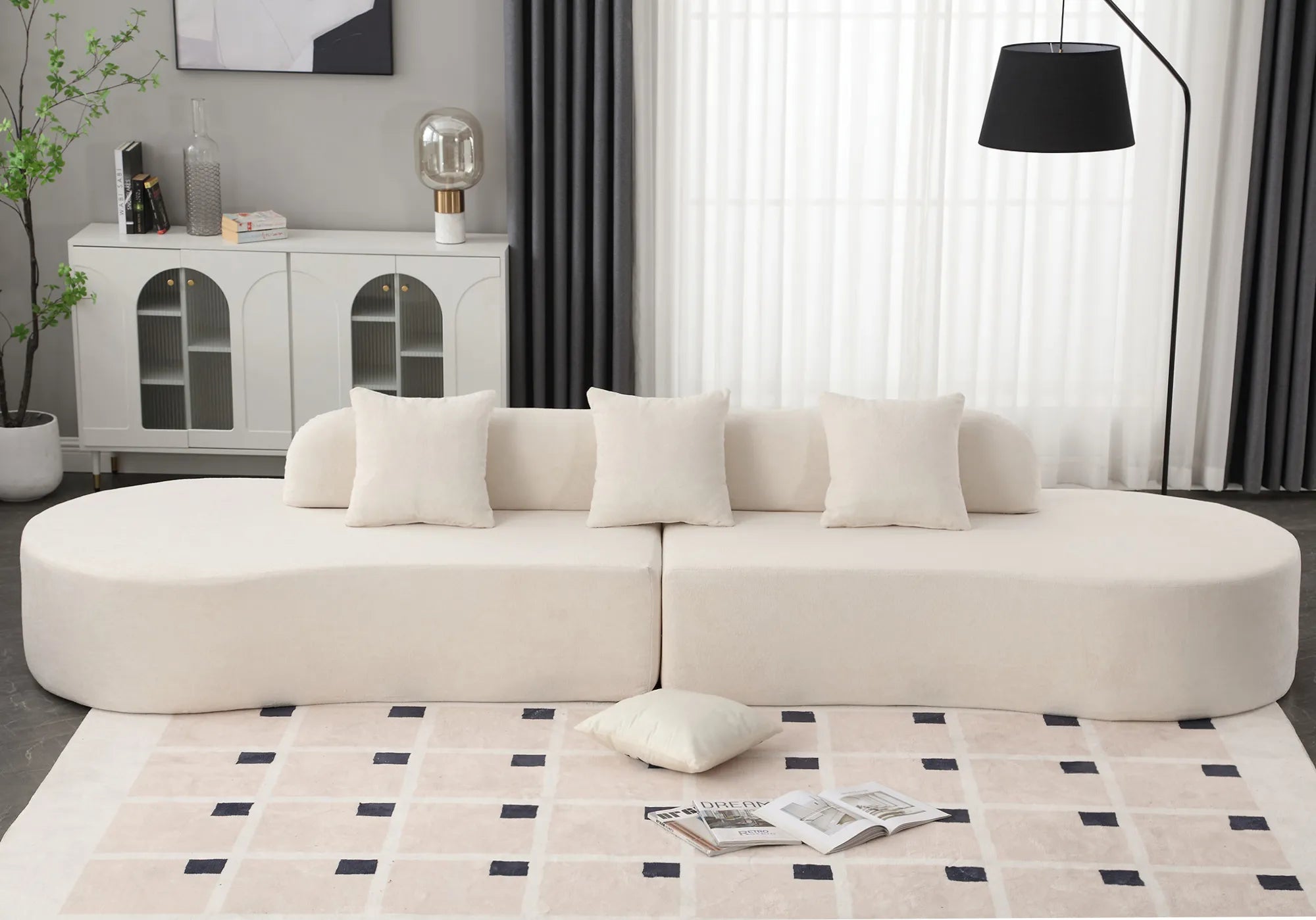 Cloud Comfort Modern Minimalist Curved Sofa with Terrycloth Fabric