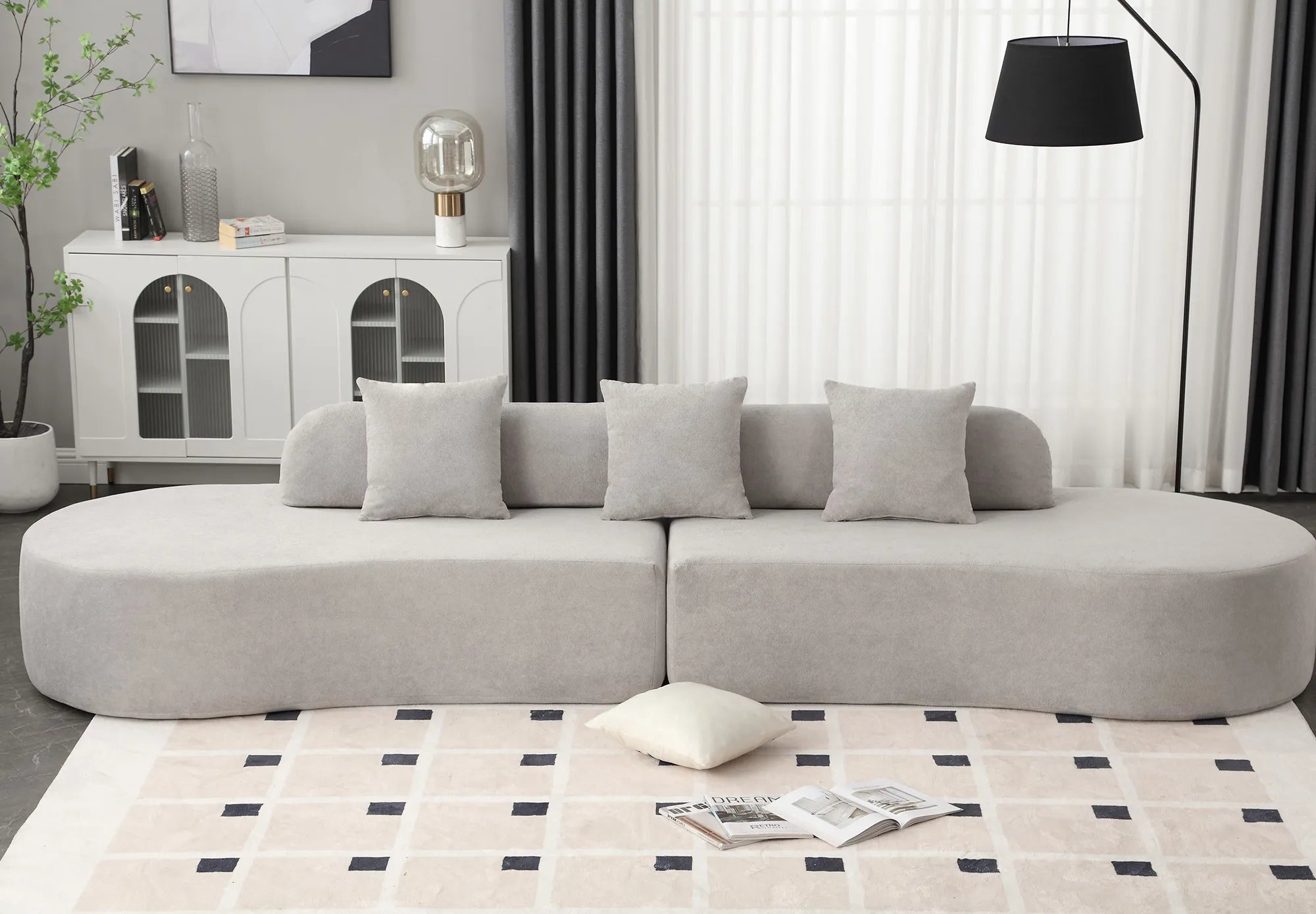 Cloud Comfort Modern Minimalist Curved Sofa with Terrycloth Fabric