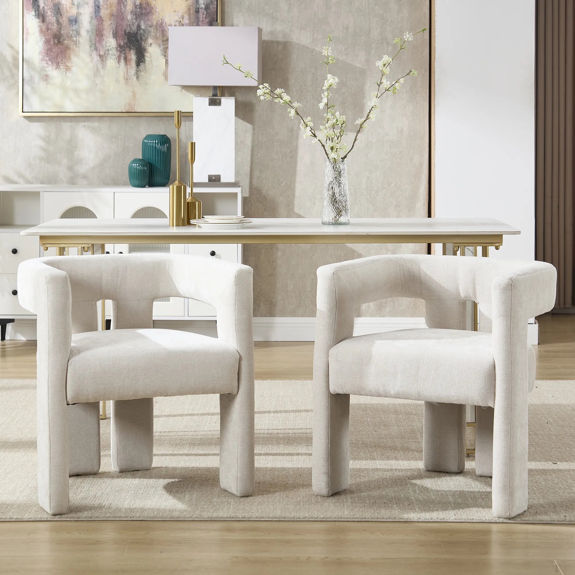 Contemporary Fabric Barrel Accent Chair Set of 2