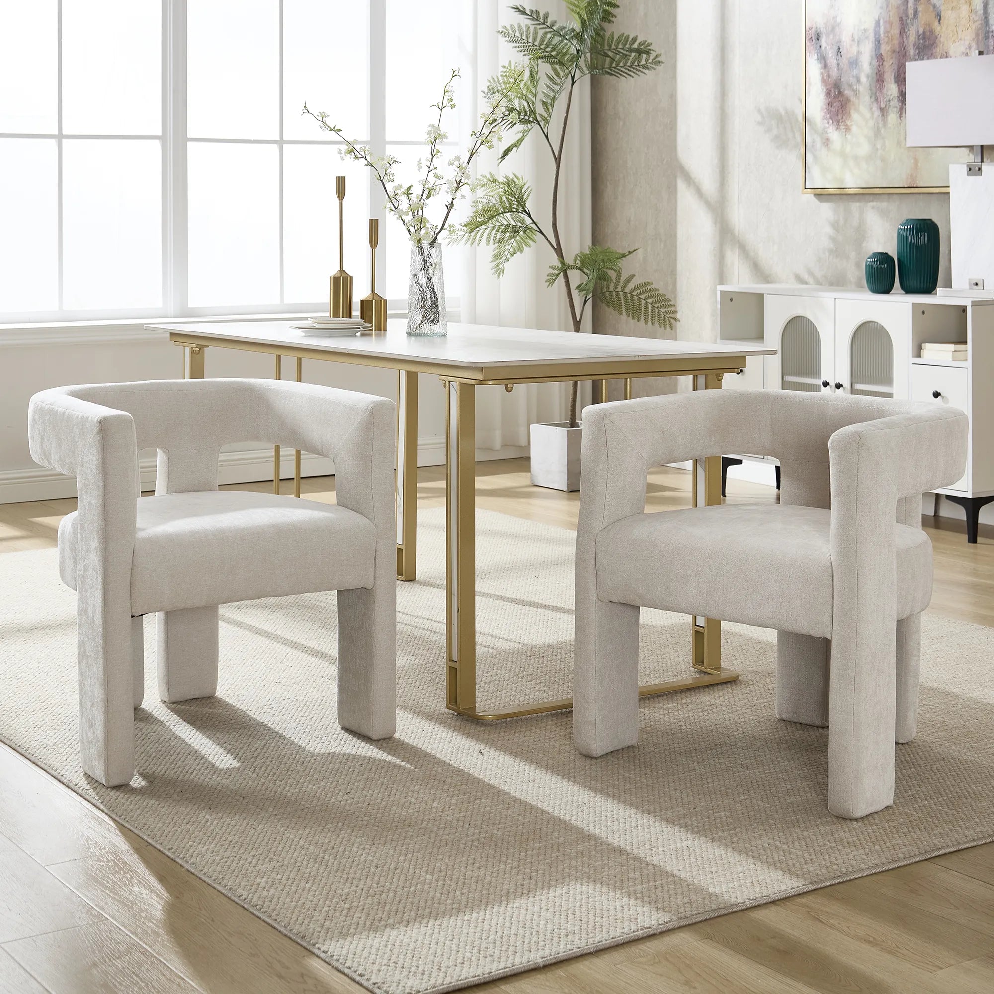 Contemporary Fabric Barrel Accent Chair Set of 2