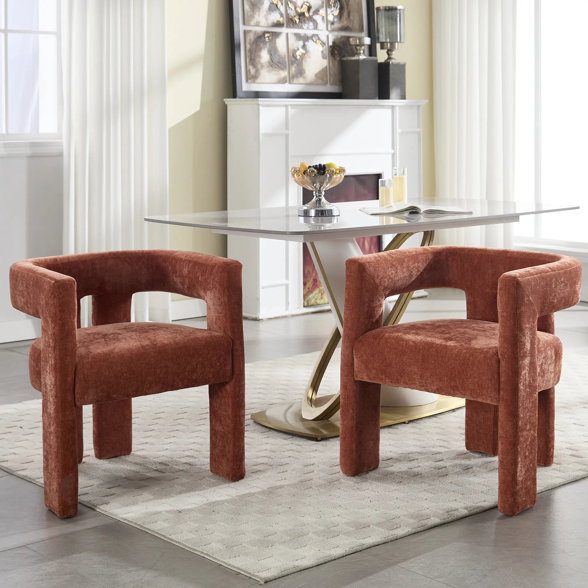 Contemporary Fabric Barrel Accent Chair Set of 2