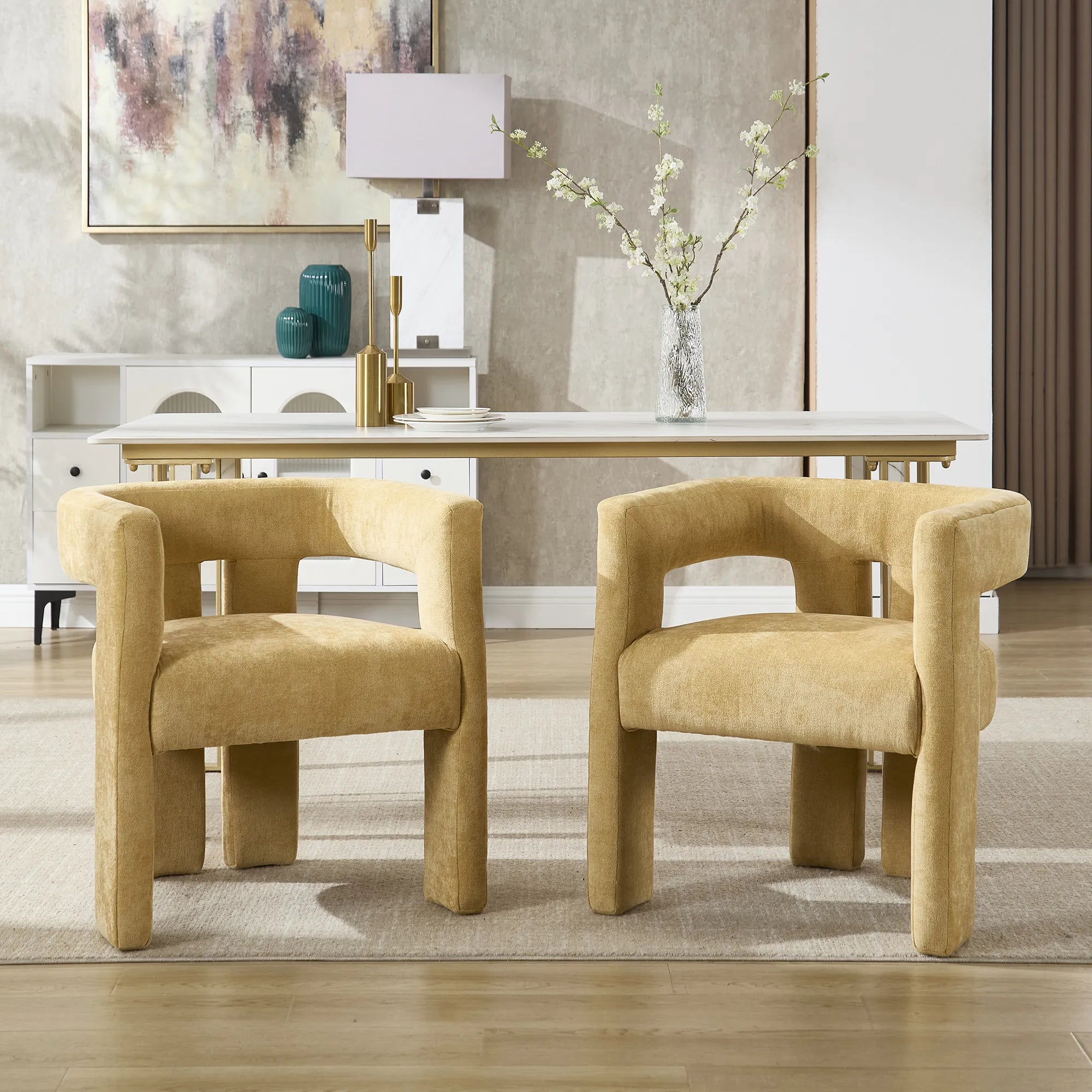 Contemporary Fabric Barrel Accent Chair Set of 2