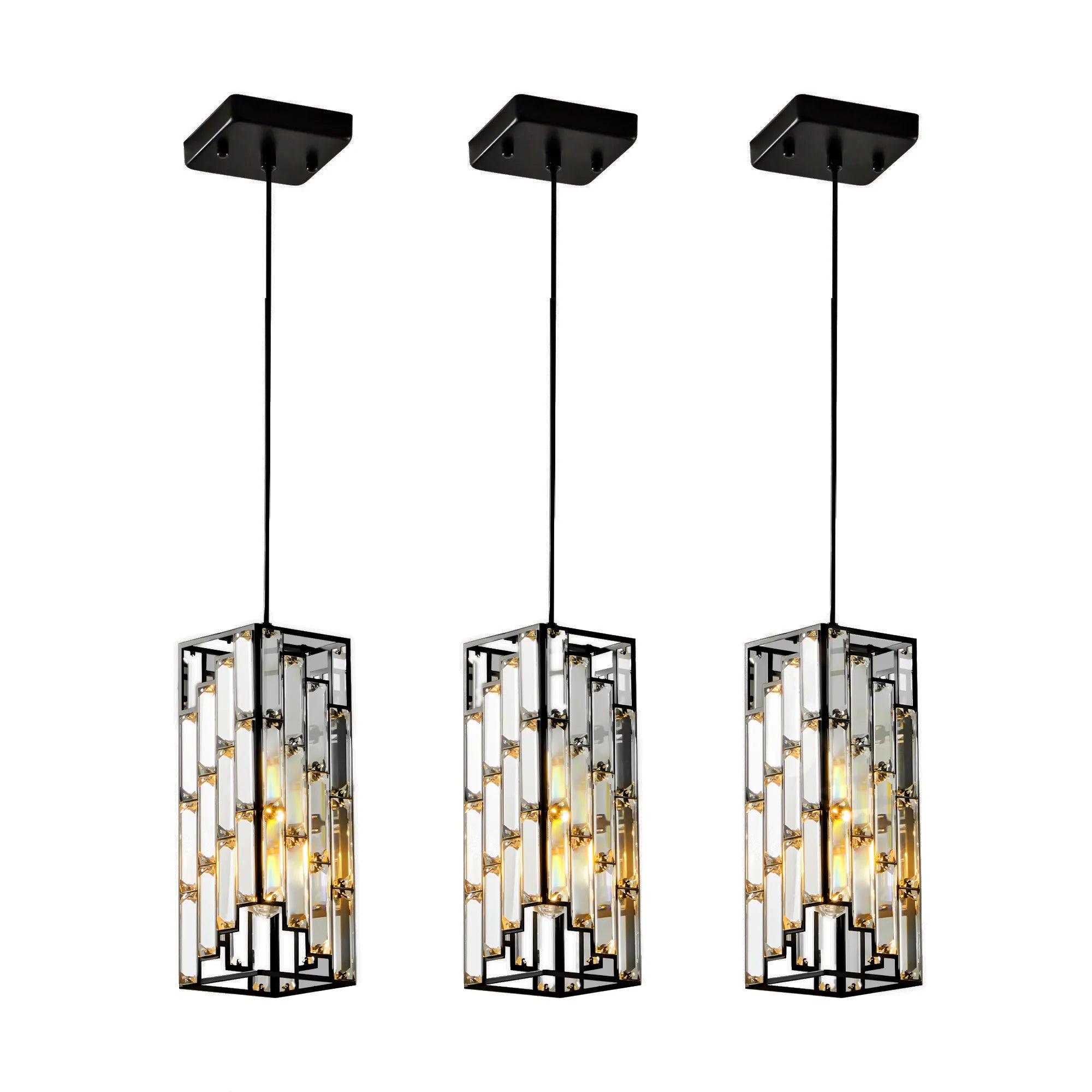 3 Pieces Crystal Prism Design Modern Crystal Pendant Light Set