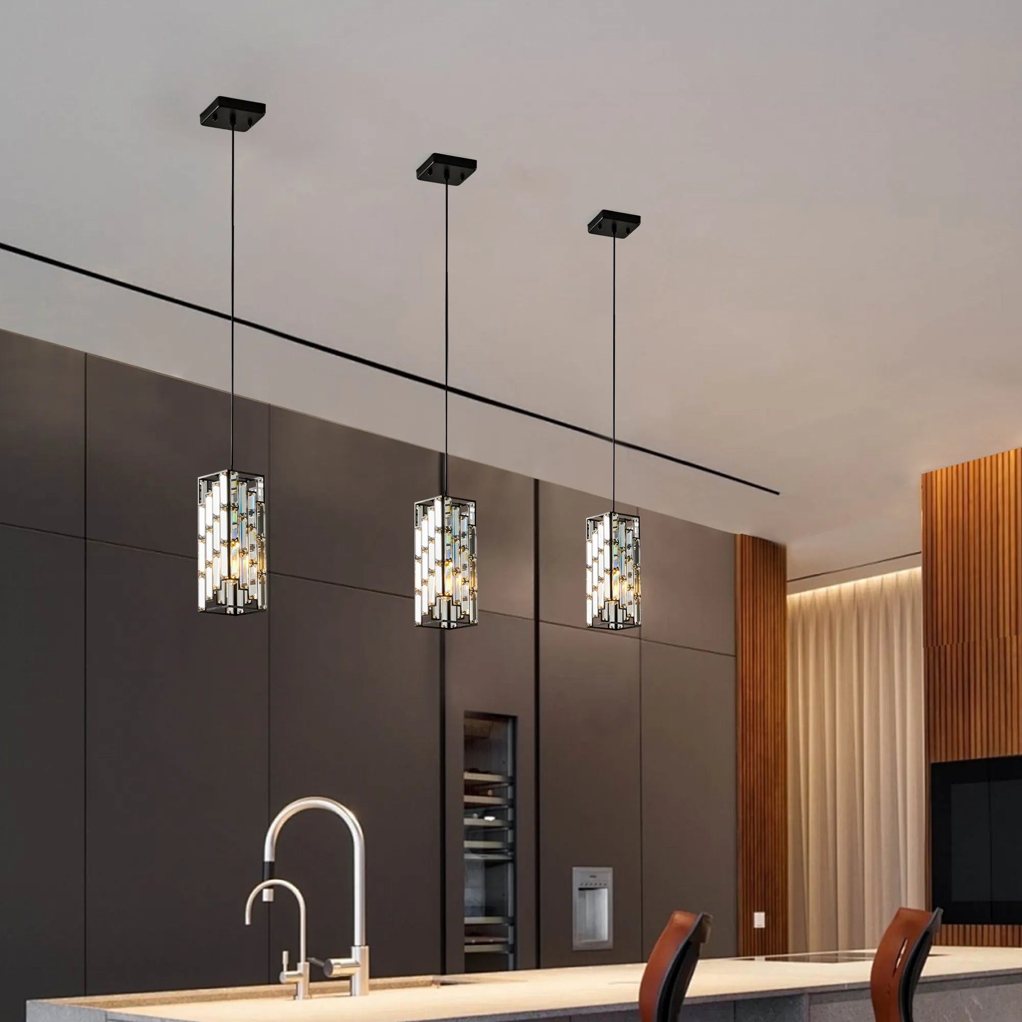 3 Pieces Crystal Prism Design Modern Crystal Pendant Light Set