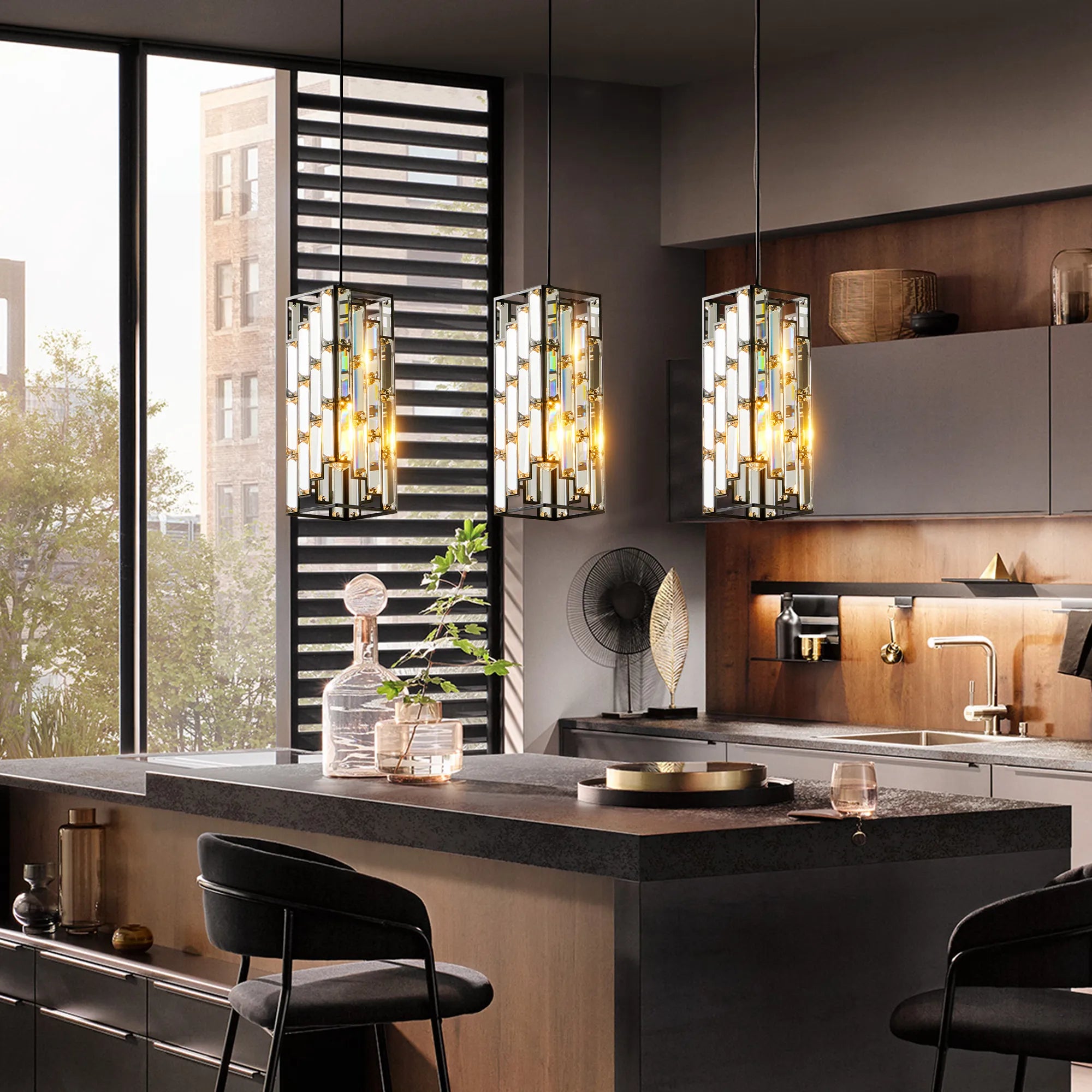 3 Pieces Crystal Prism Design Modern Crystal Pendant Light Set