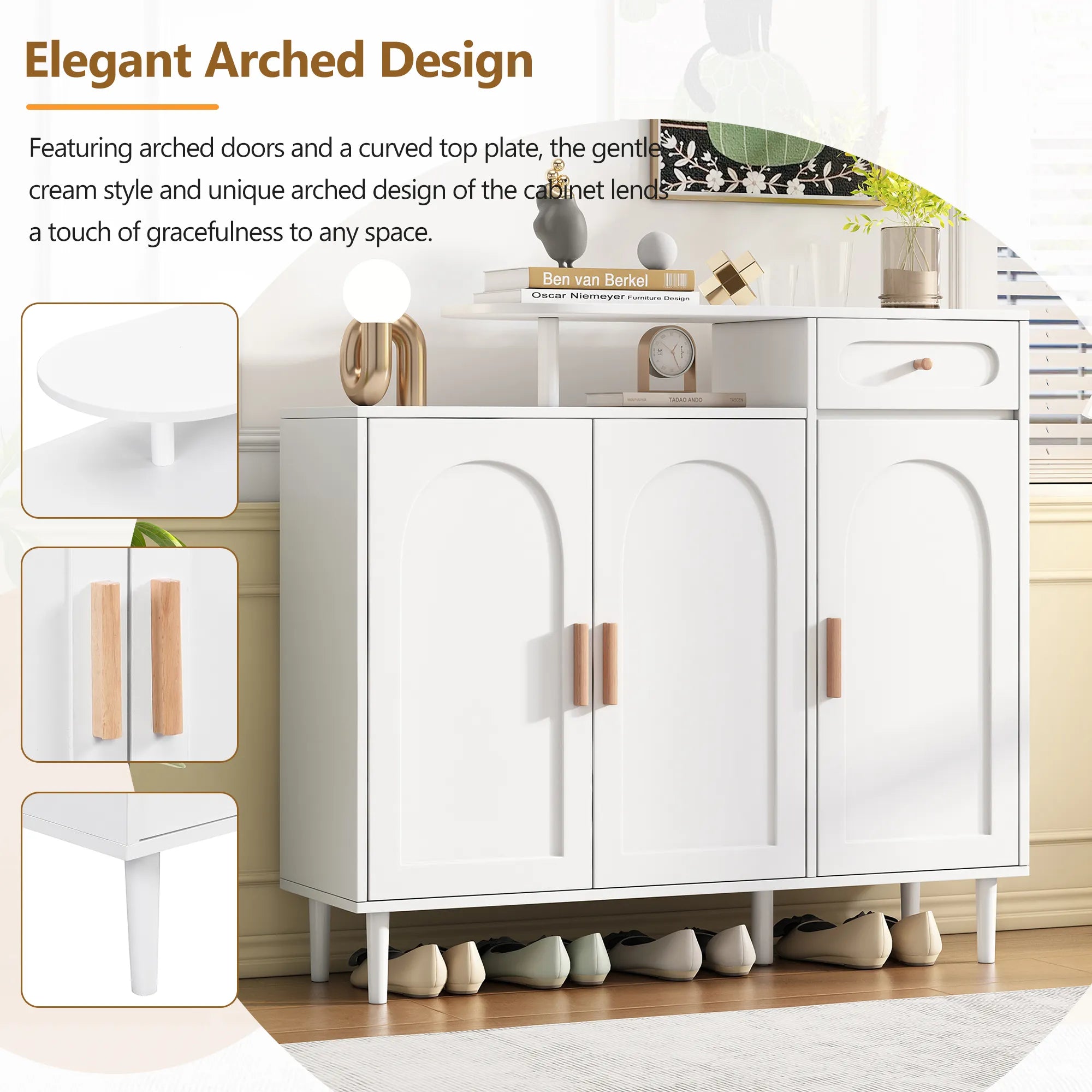 Elegant Modern Shoe Storage Cabinet with Arched Doors
