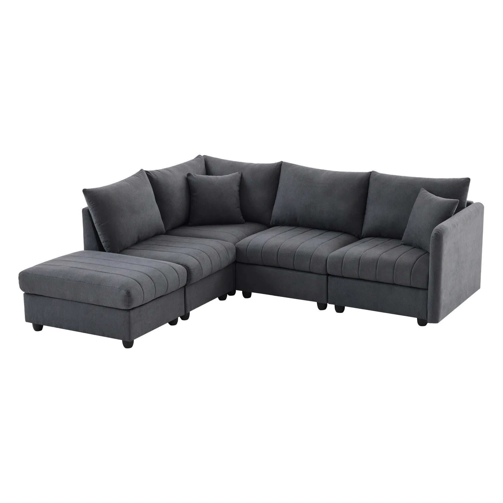 L-Shape Modern Sectional Sofa with Convertible Ottoman