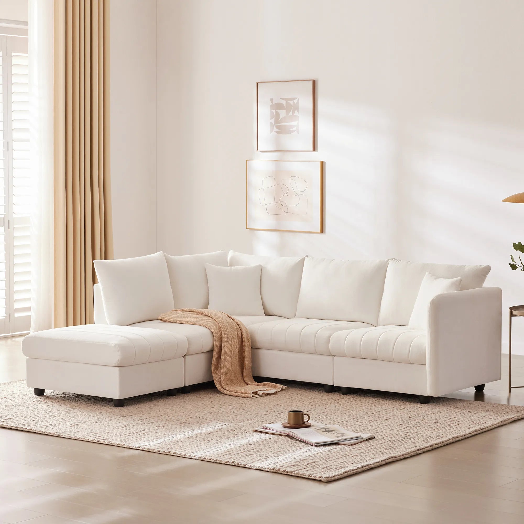 L-Shape Modern Sectional Sofa with Convertible Ottoman