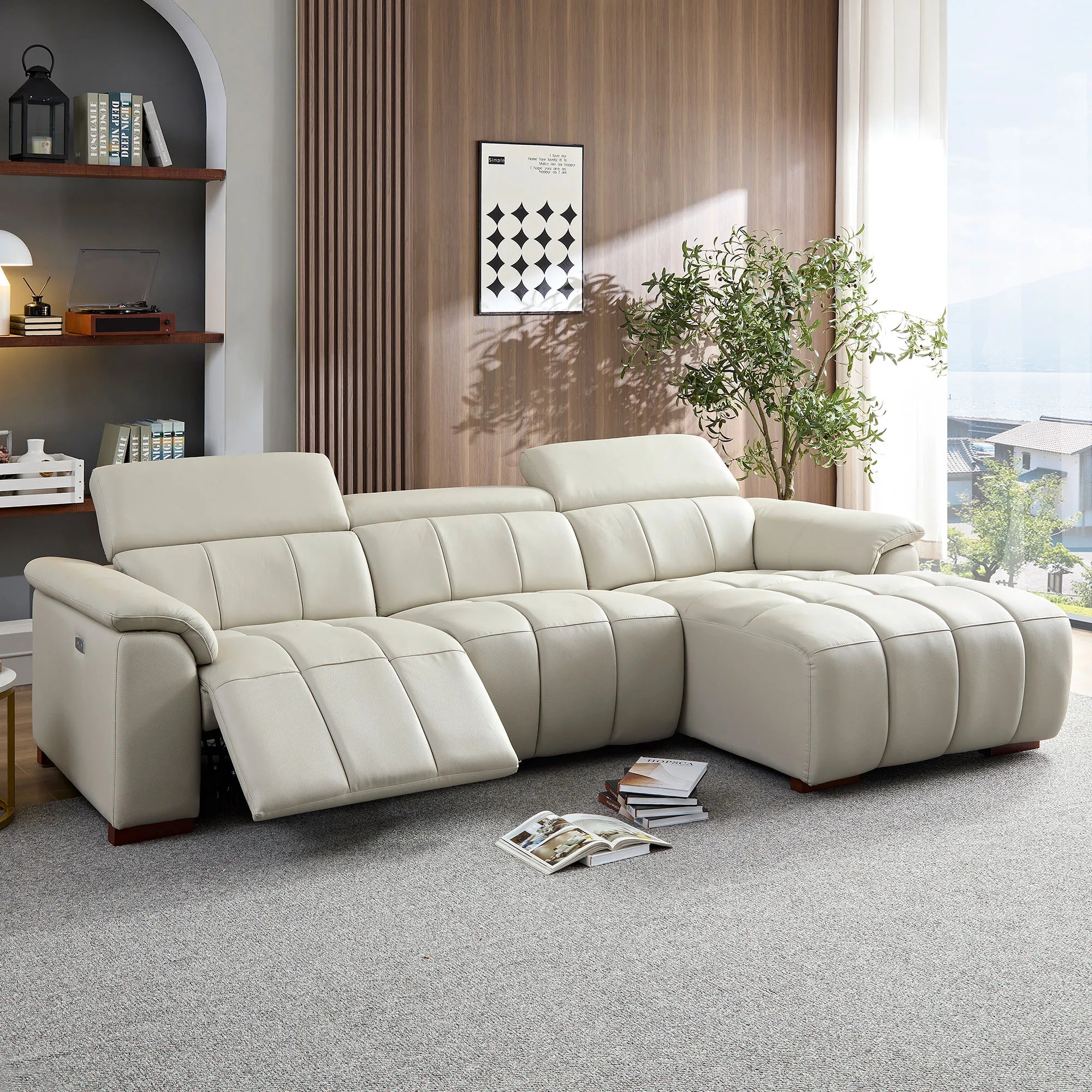 3 Seater L Shape Leather Modern Power Reclining Sofa