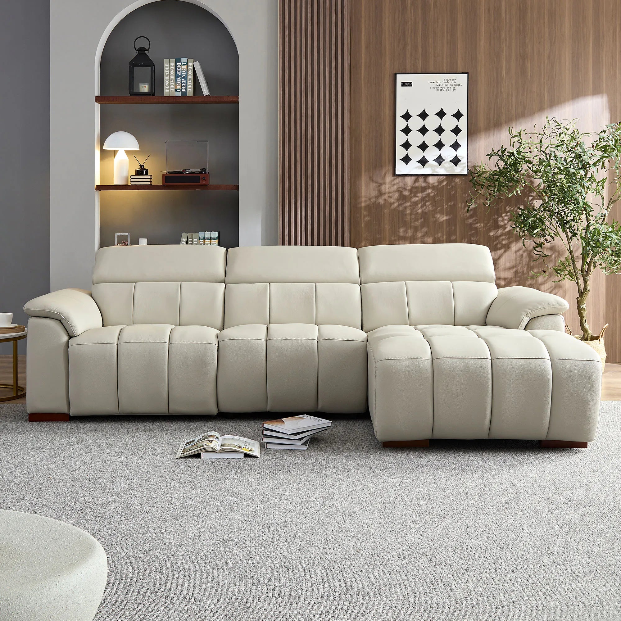 3 Seater L Shape Leather Modern Power Reclining Sofa