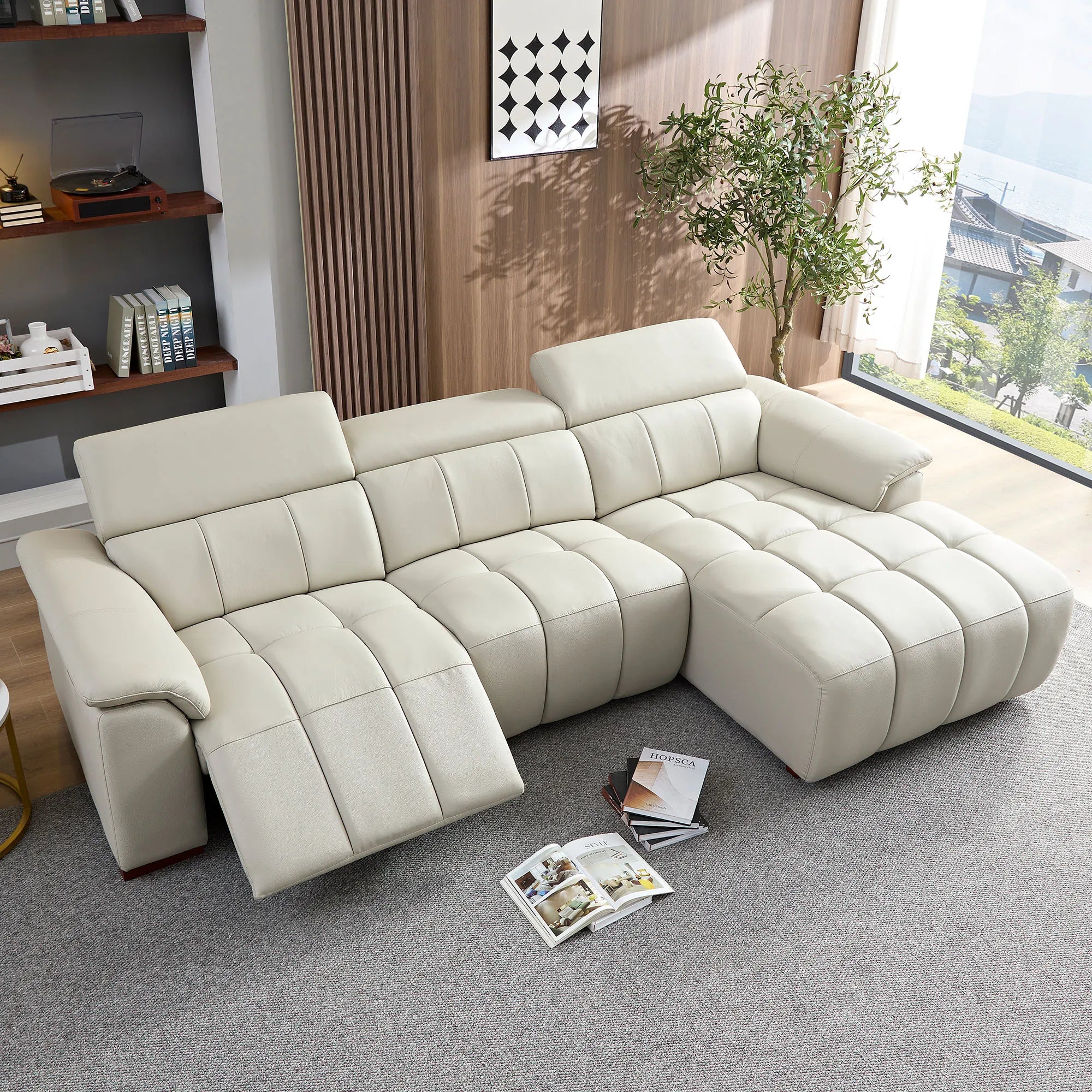 3 Seater L Shape Leather Modern Power Reclining Sofa