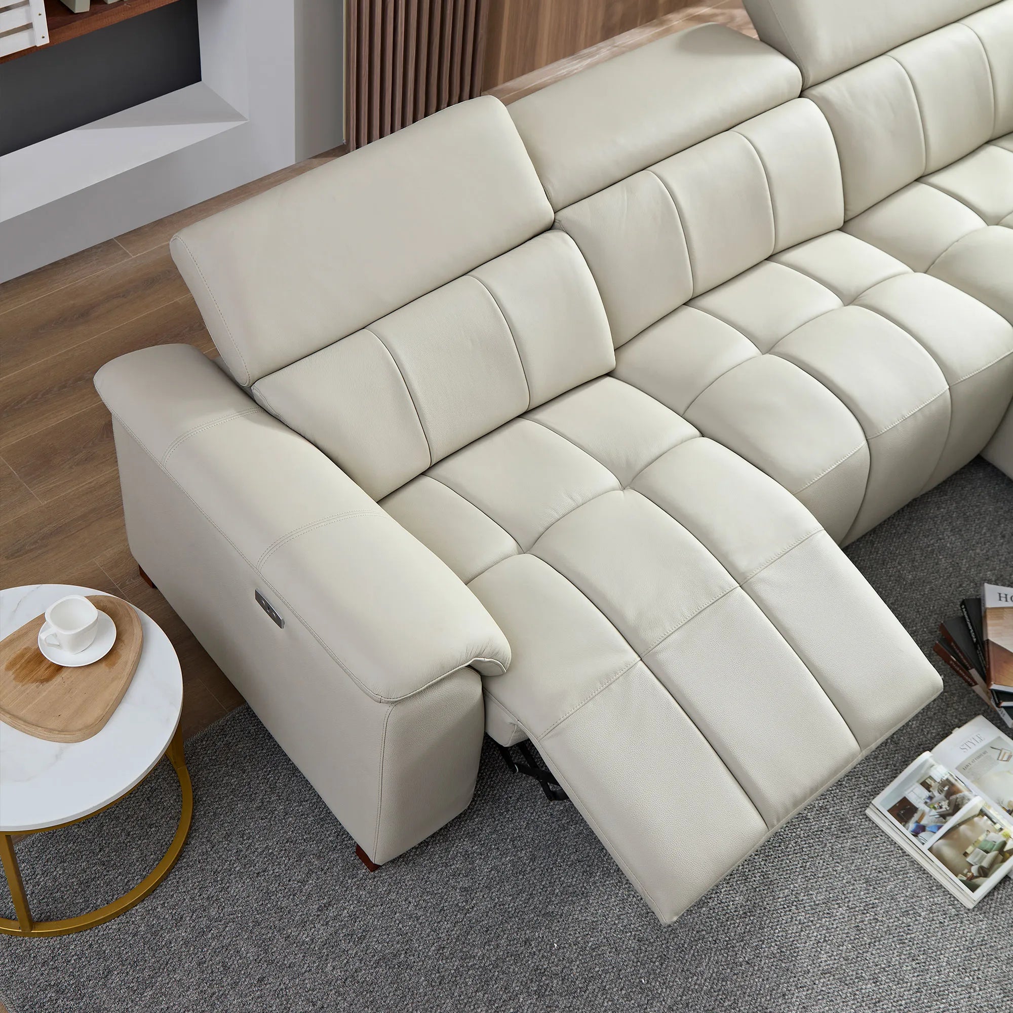 3 Seater L Shape Leather Modern Power Reclining Sofa