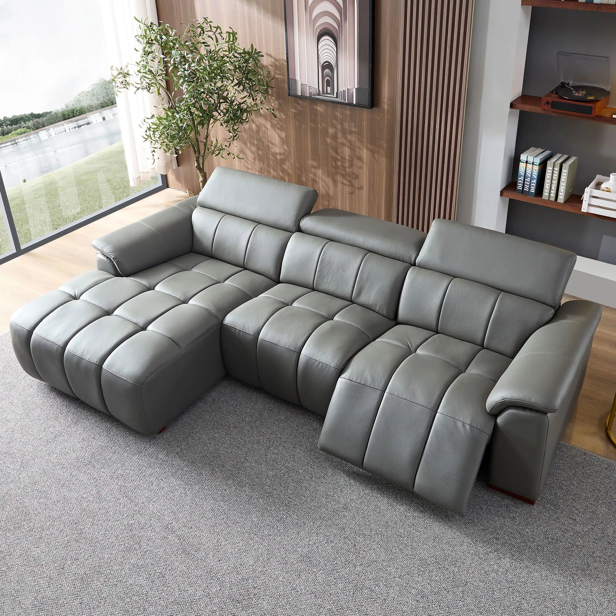 3 Seater L Shape Leather Modern Power Reclining Sofa
