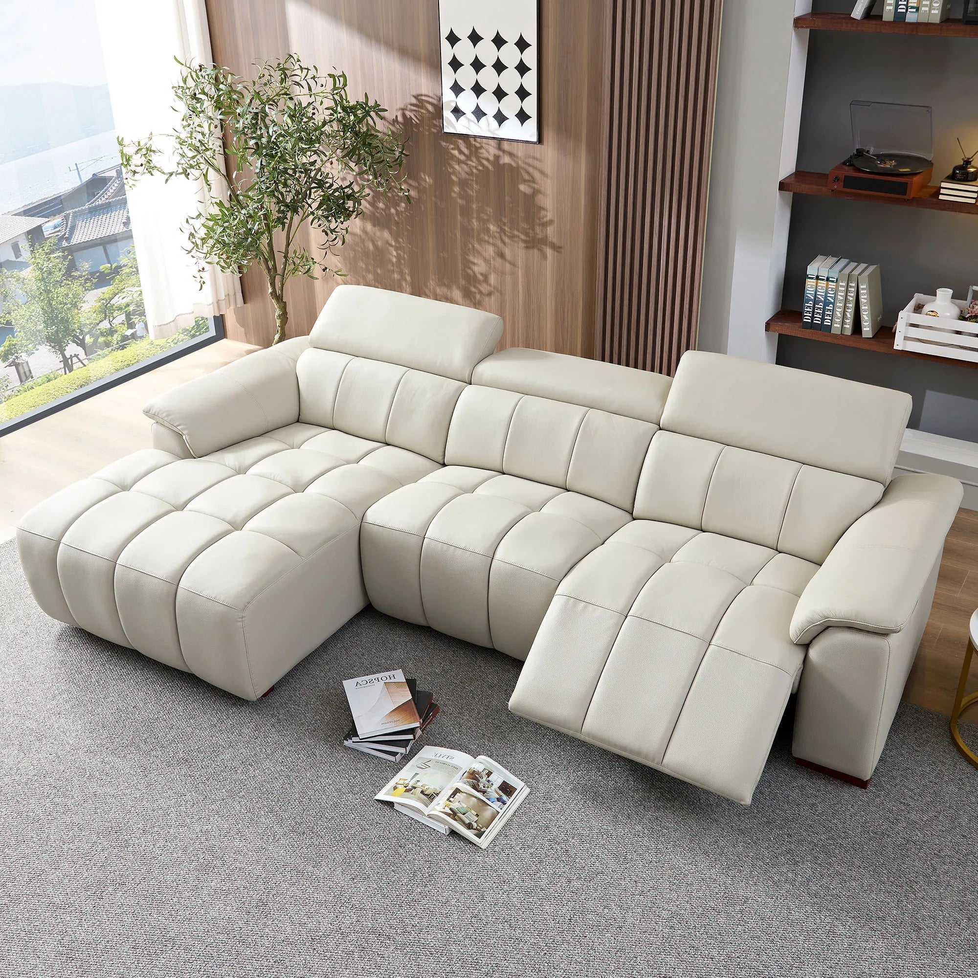 3 Seater L Shape Leather Modern Power Reclining Sofa