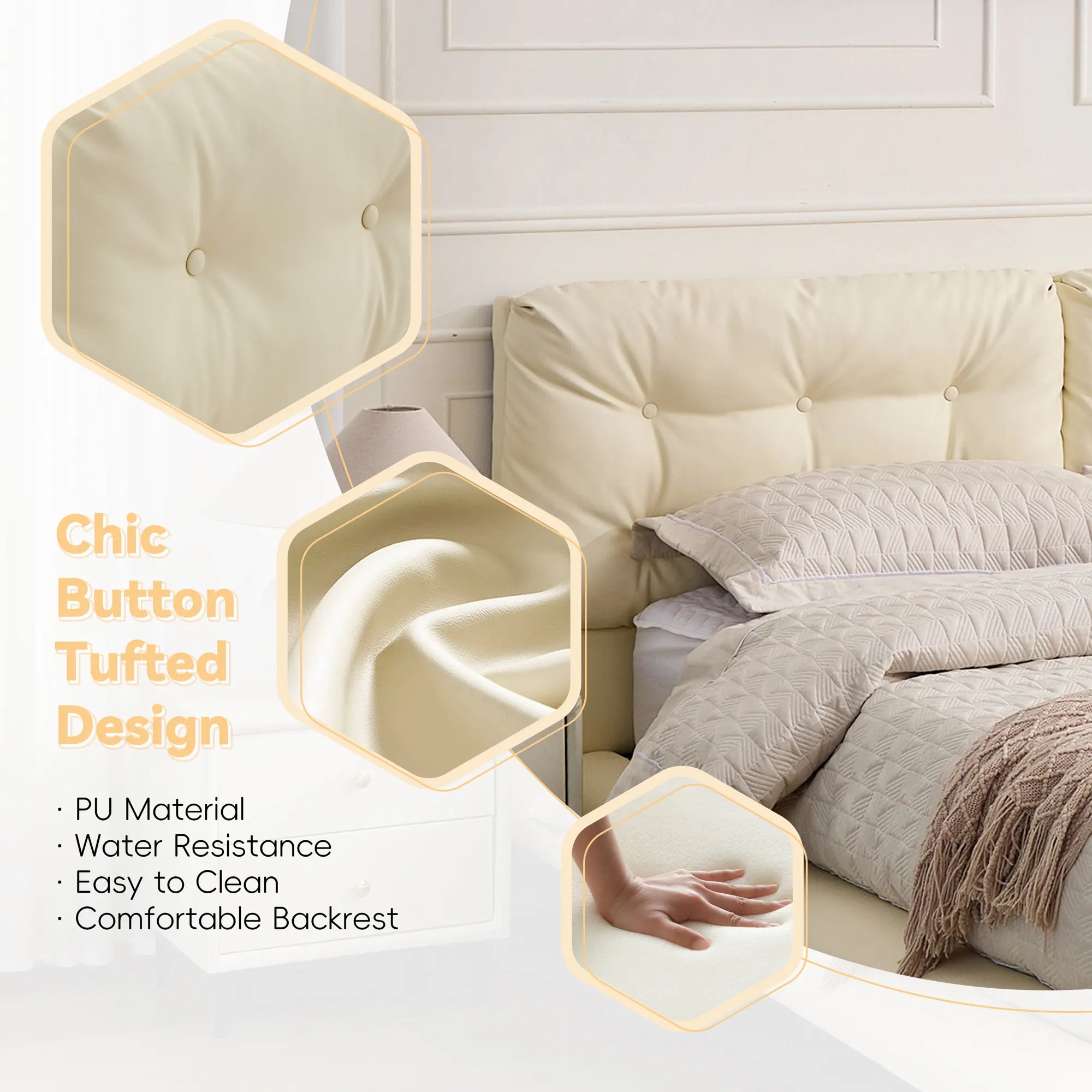 Lunara – Queen Floating Bed with PU Leather & LED Lights